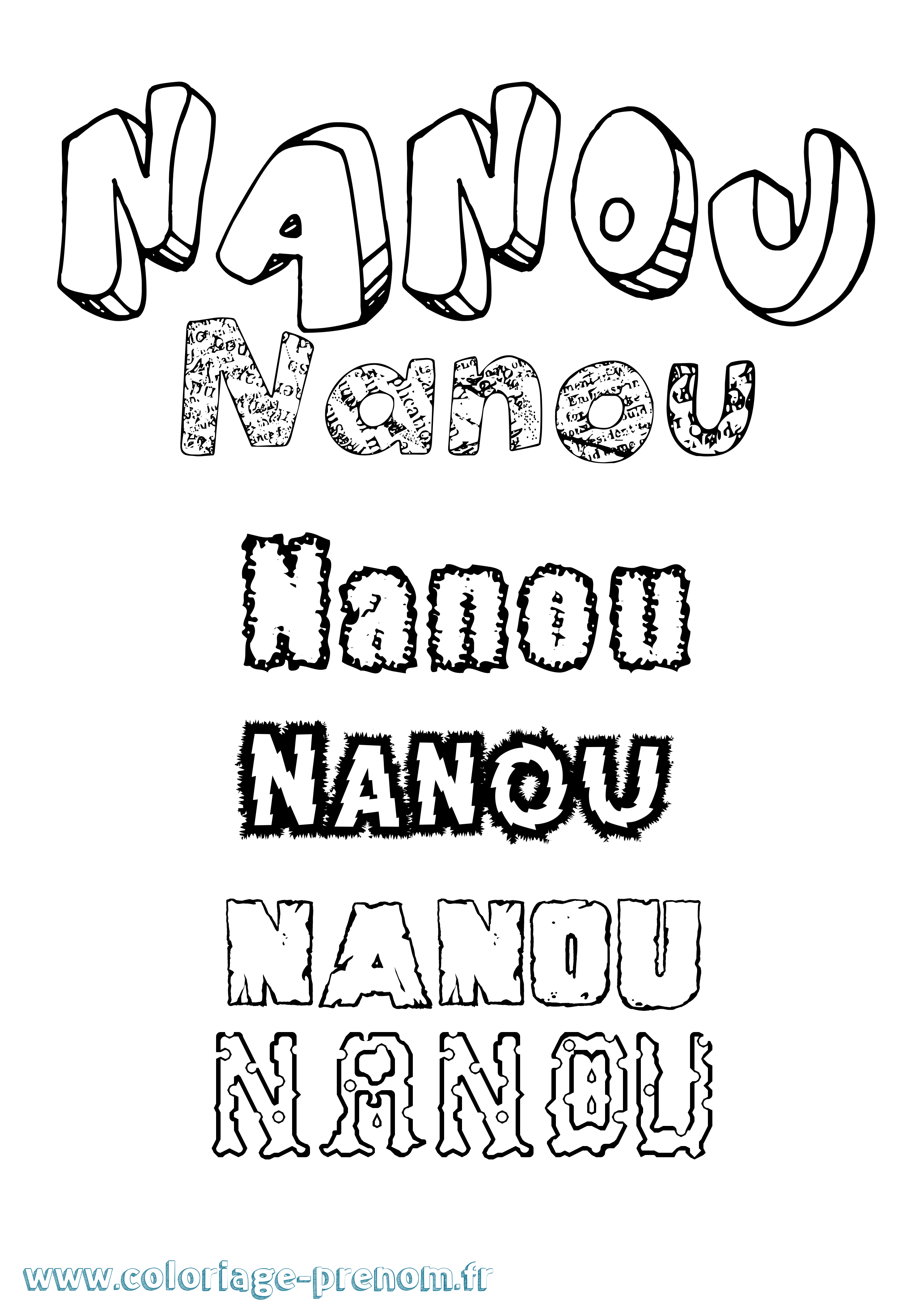 Coloriage prénom Nanou Destructuré