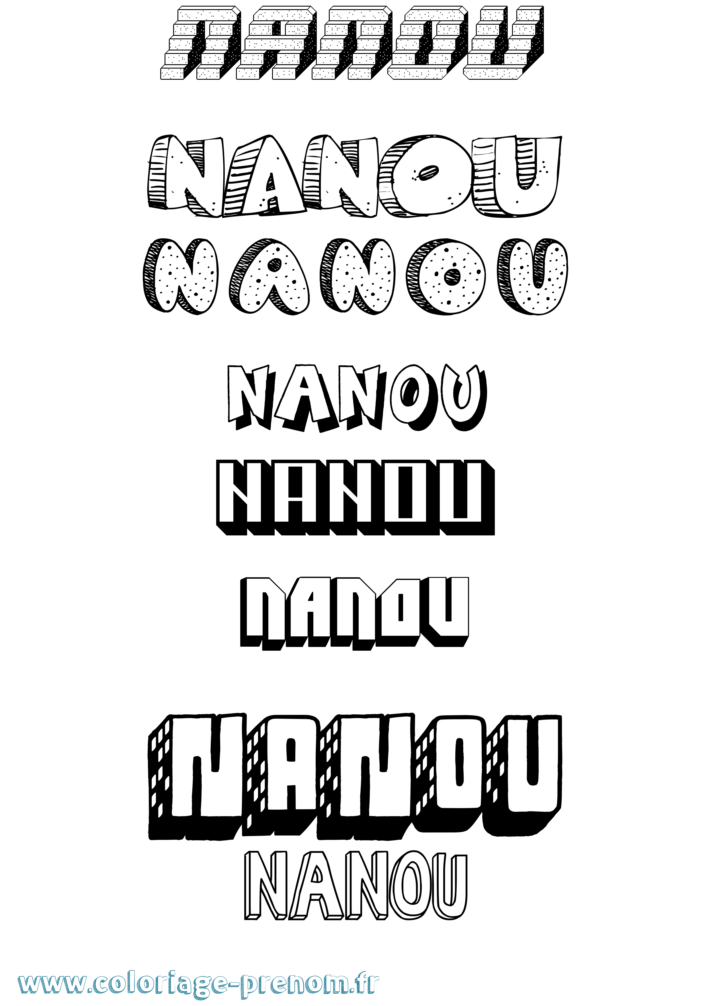 Coloriage prénom Nanou Effet 3D