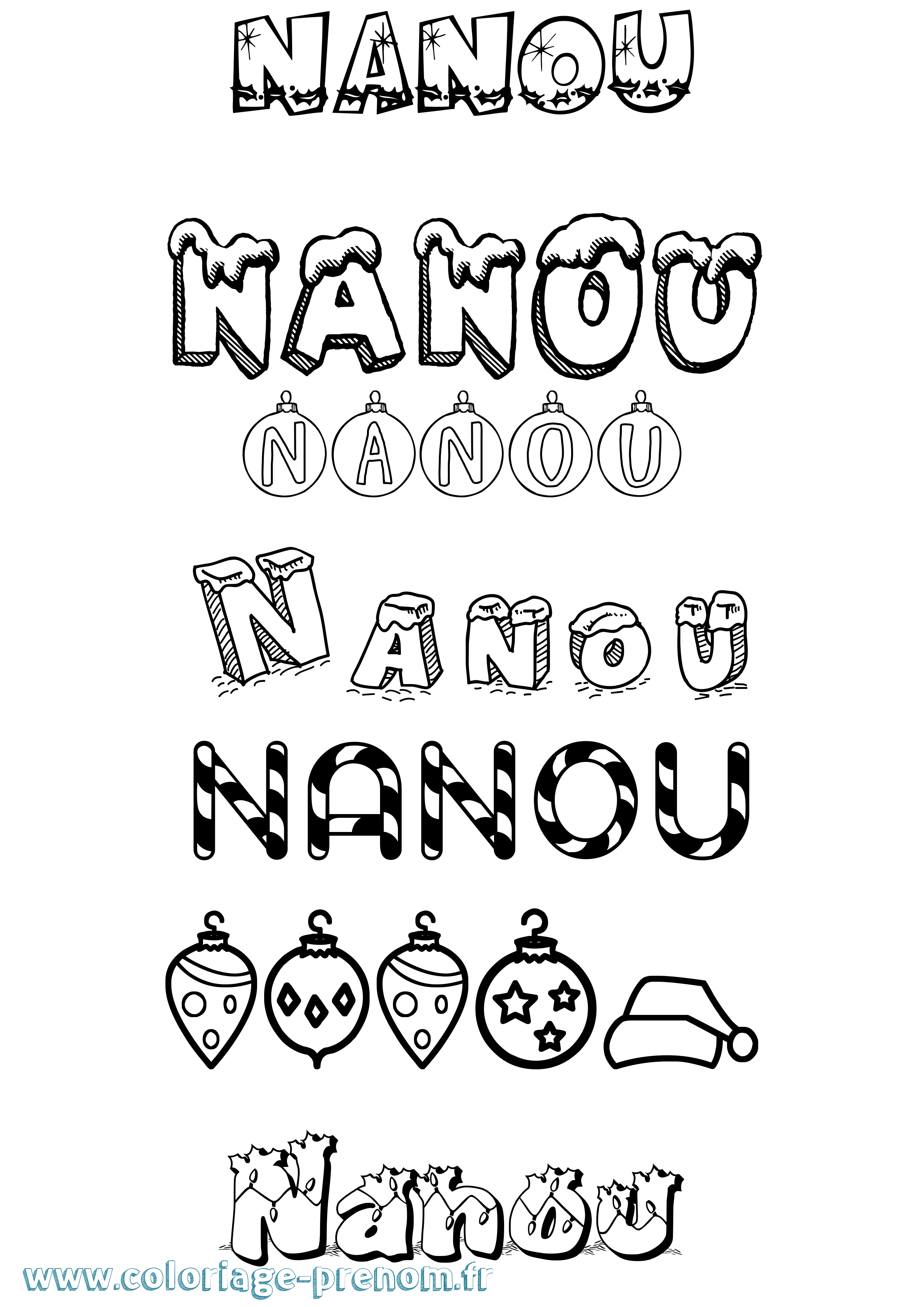Coloriage prénom Nanou Noël
