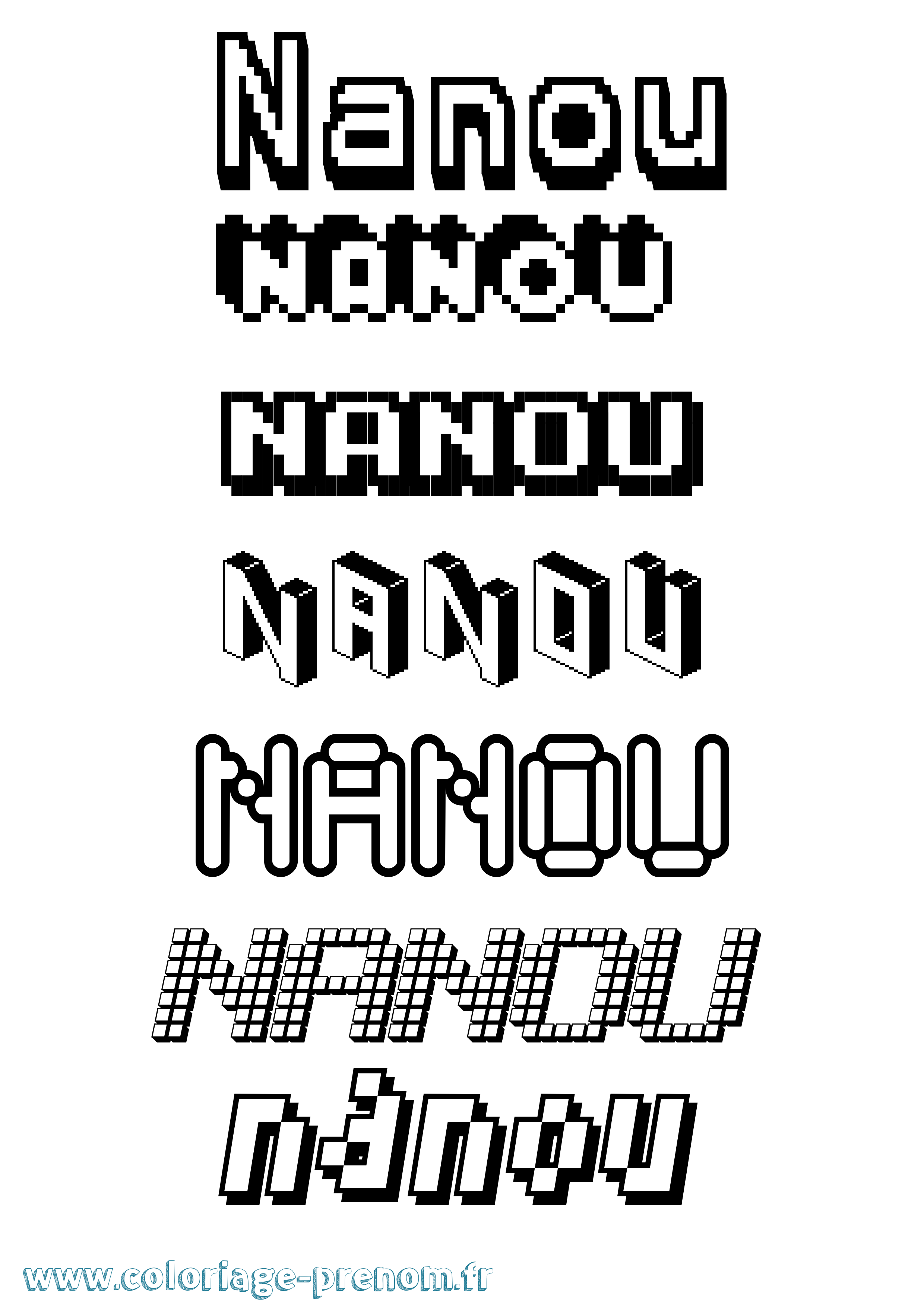 Coloriage prénom Nanou Pixel