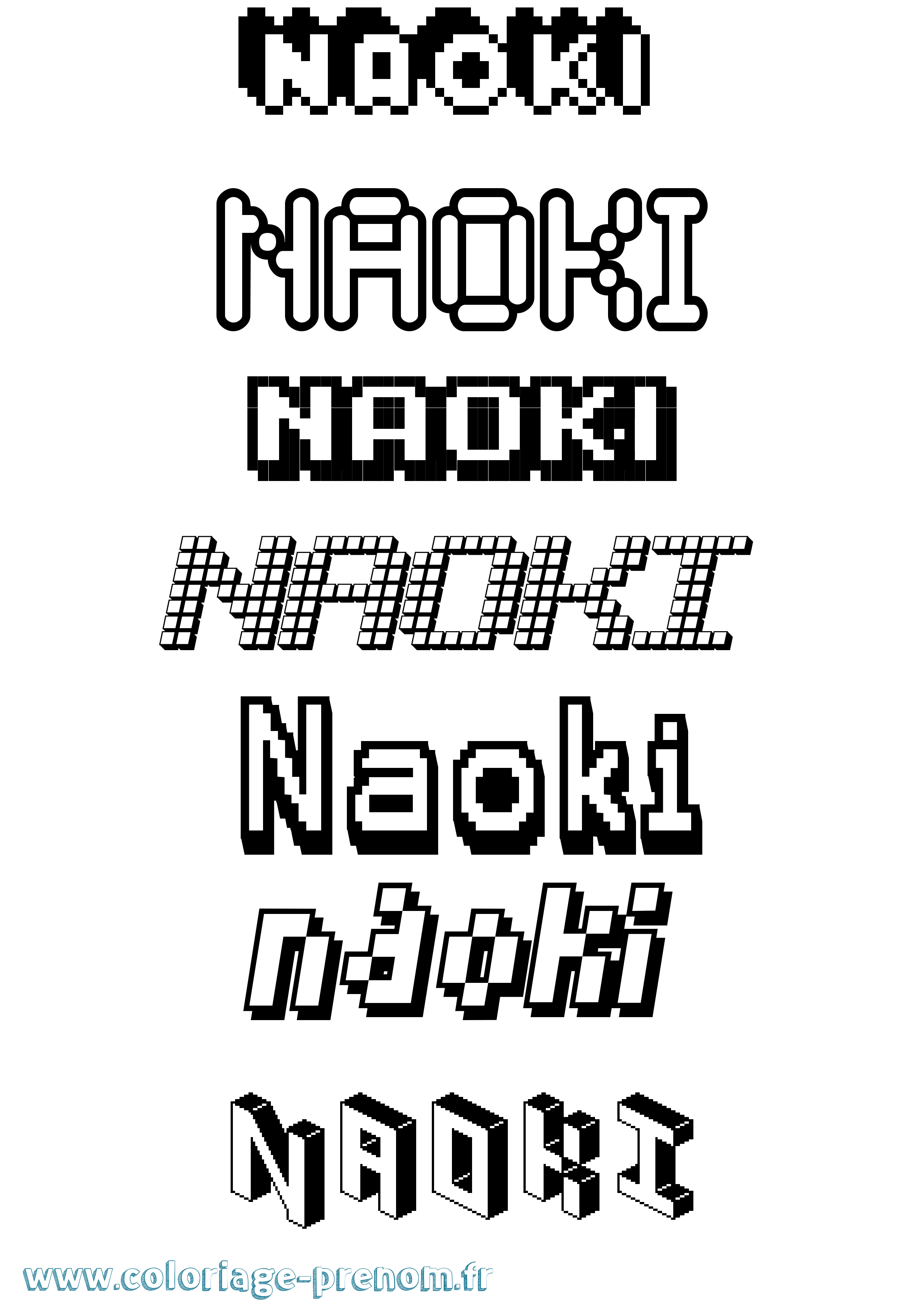 Coloriage prénom Naoki Pixel
