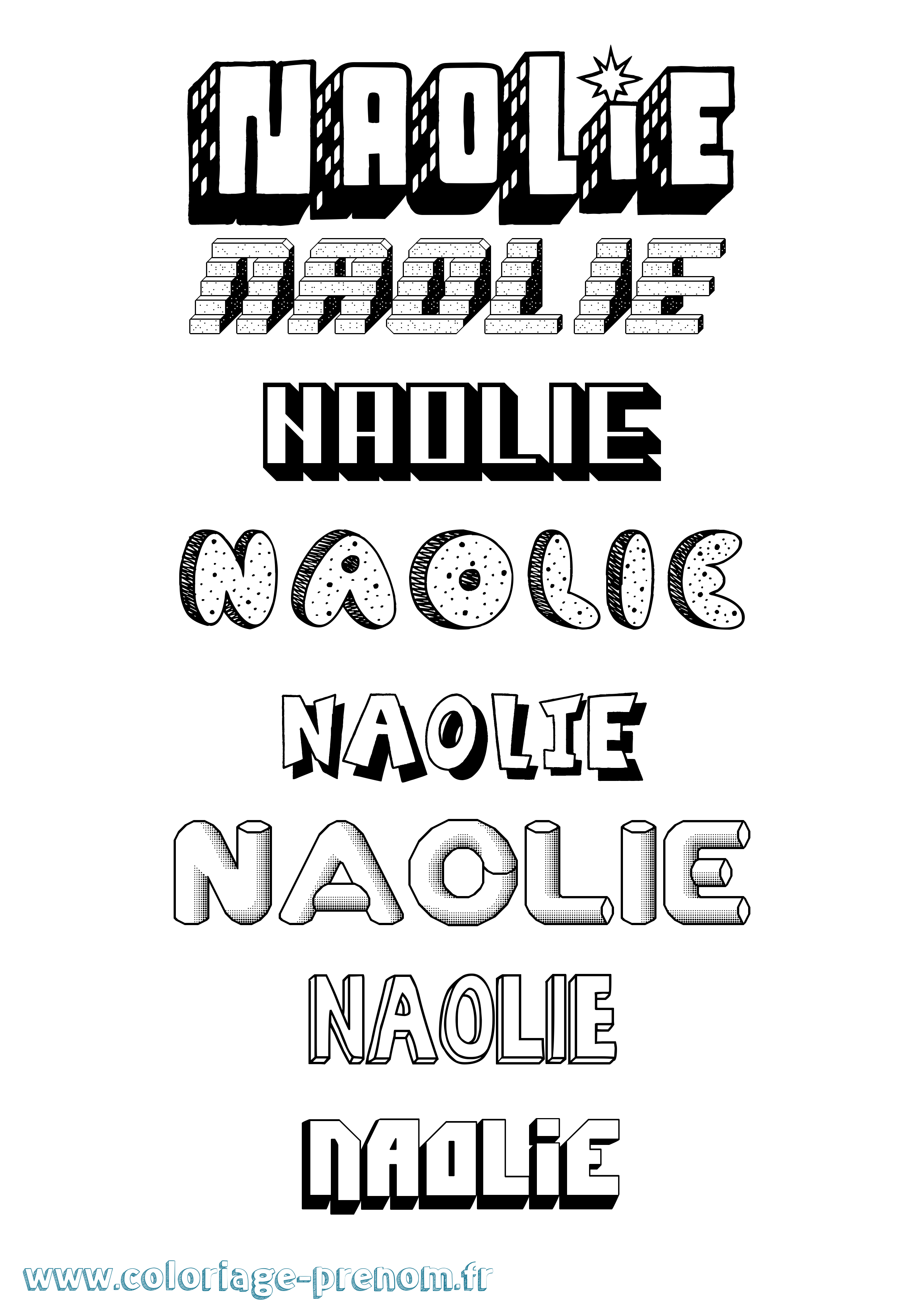Coloriage Naolie Effet 3D Coloriage prénom Naolie Effet 3D