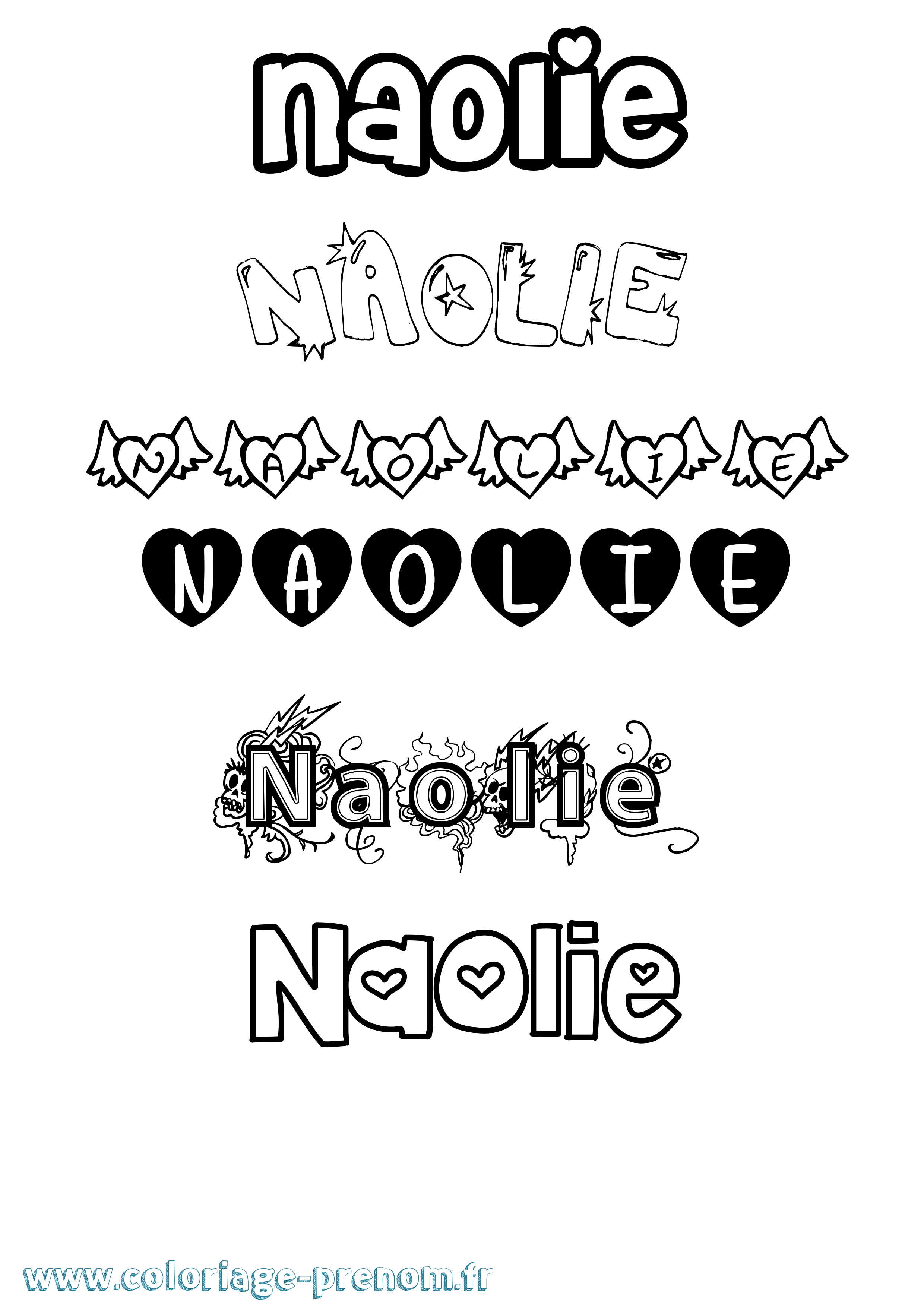 Coloriage Naolie Girly Coloriage prénom Naolie Girly