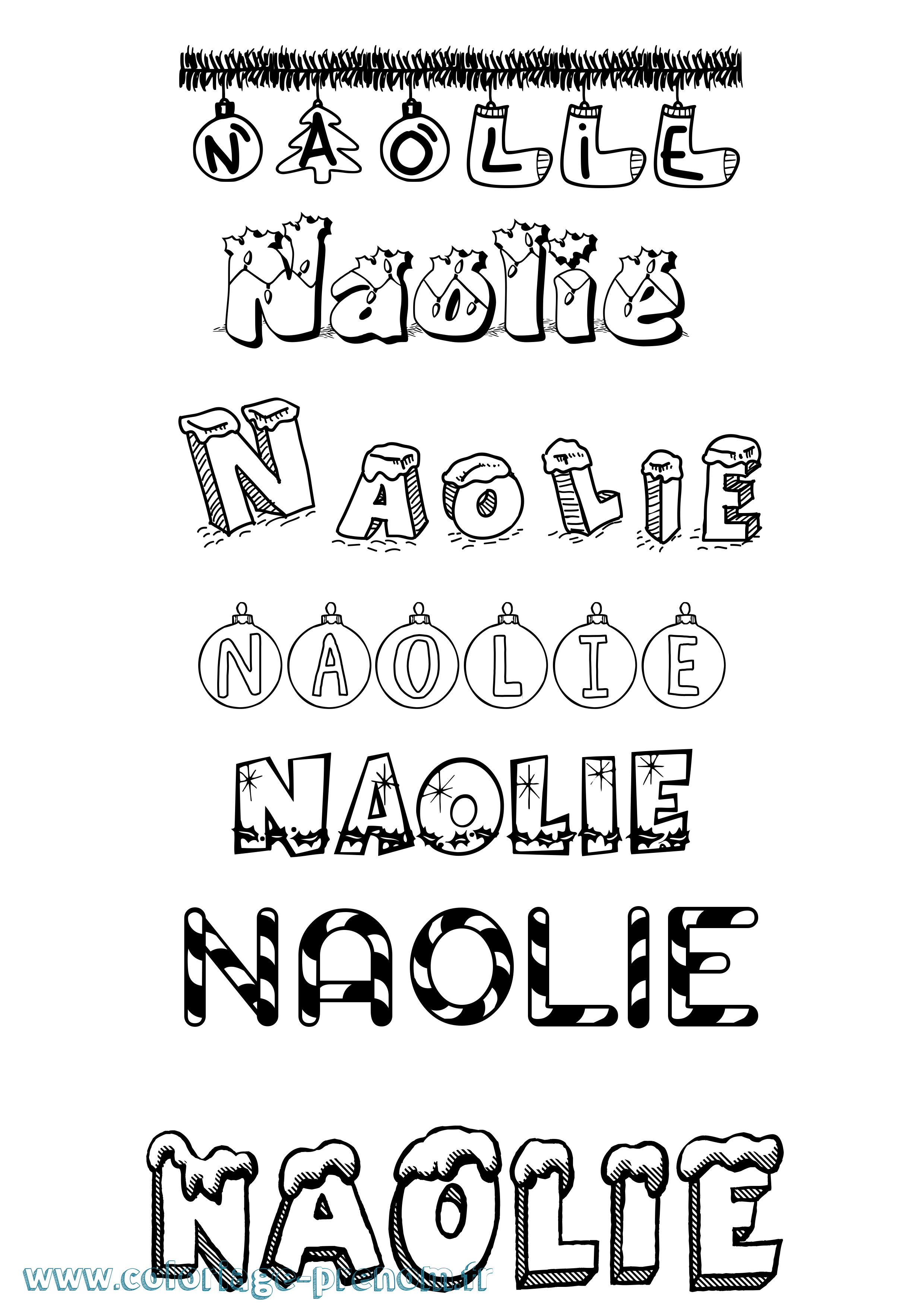 Coloriage Naolie Noël Coloriage prénom Naolie Noël