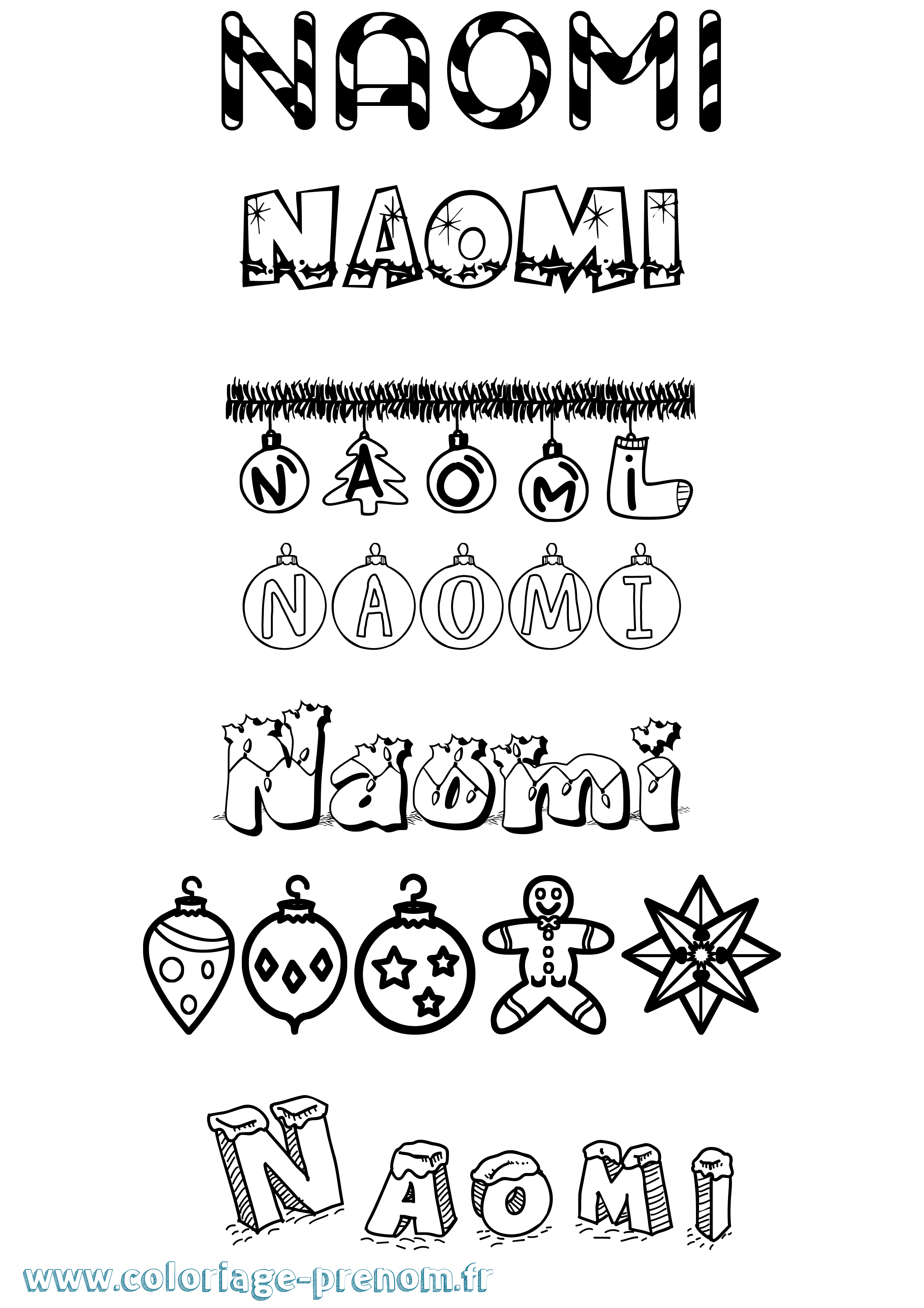 Coloriage prénom Naomi Noël