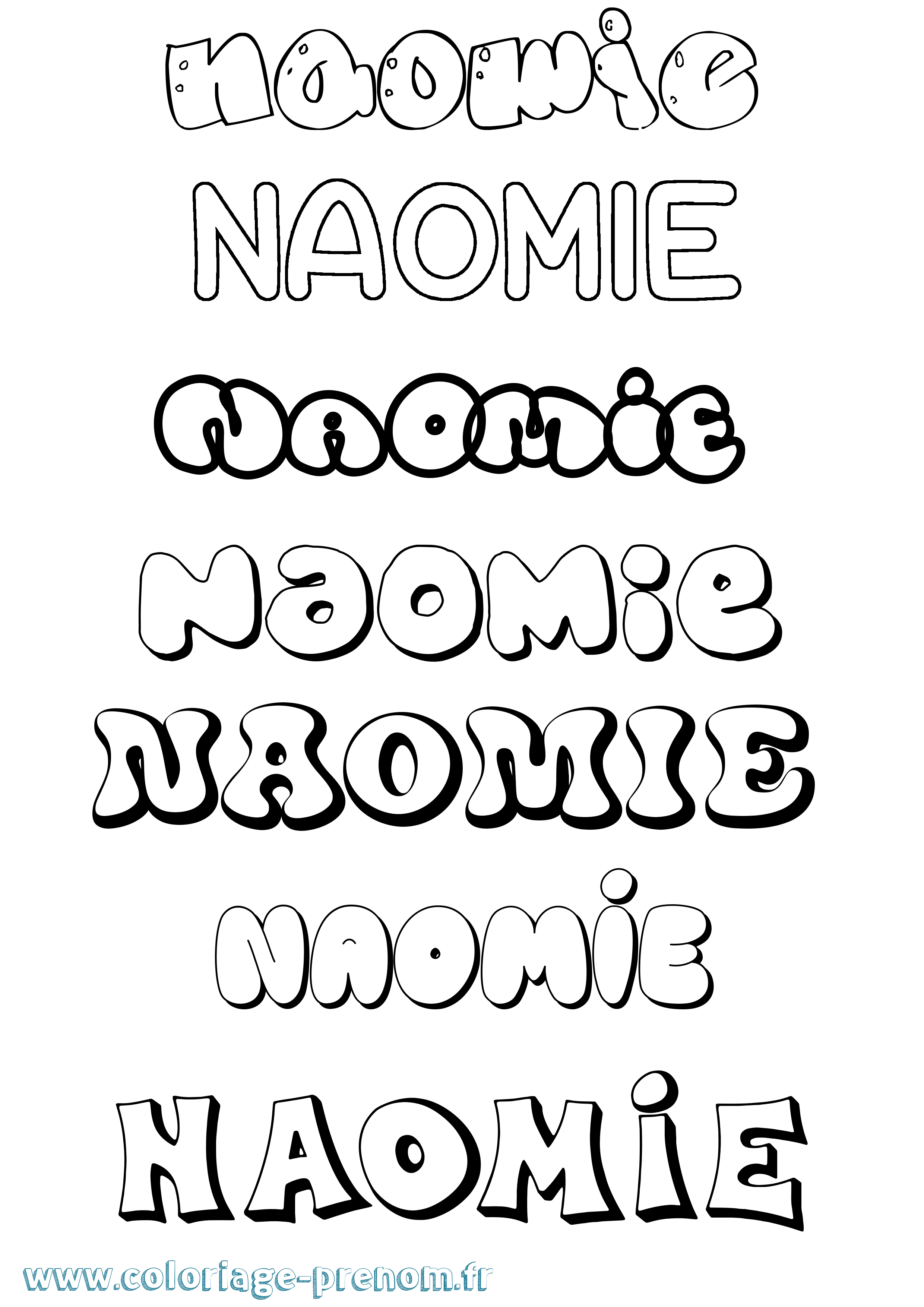 Coloriage prénom Naomie Bubble
