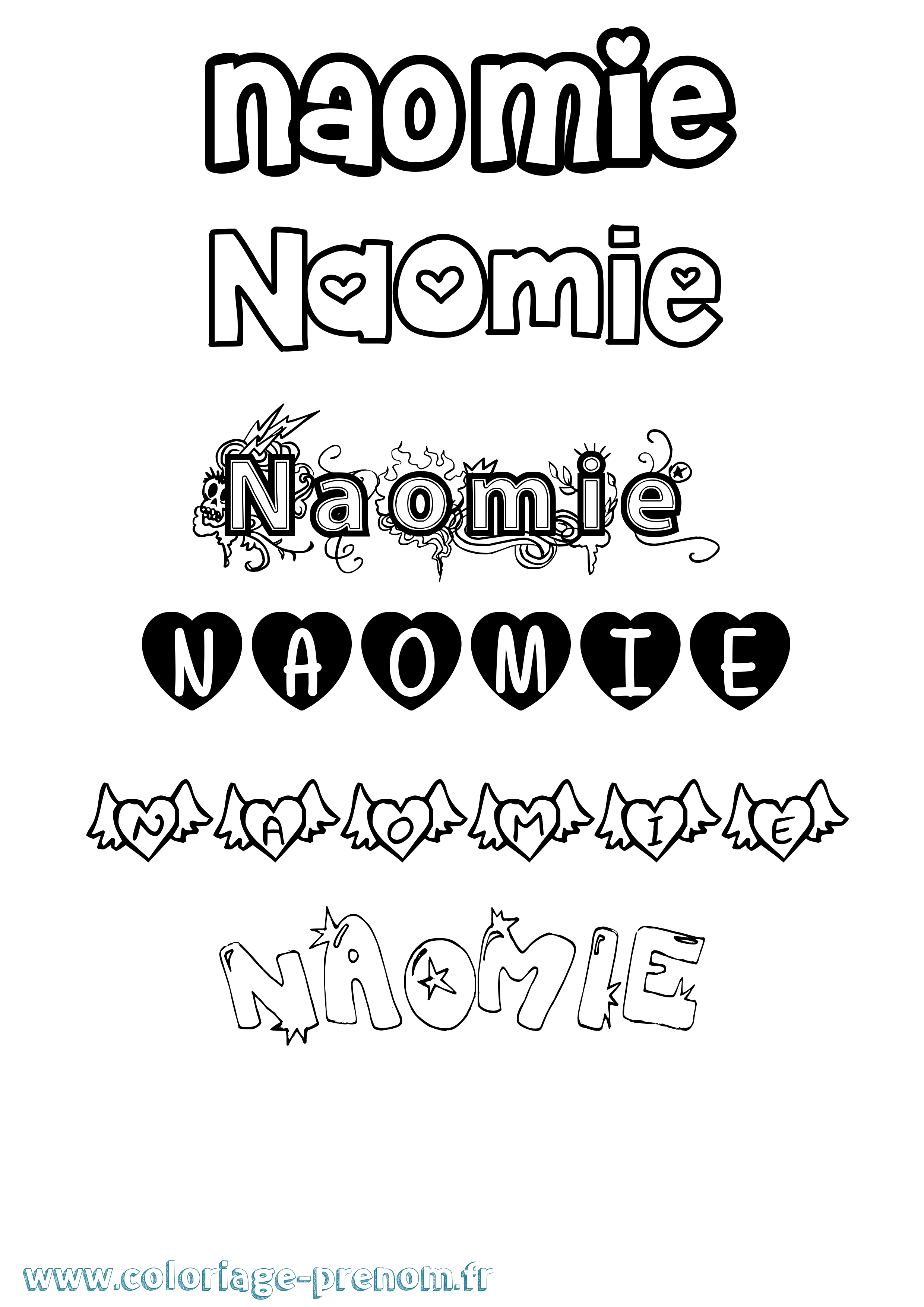 Coloriage prénom Naomie Girly