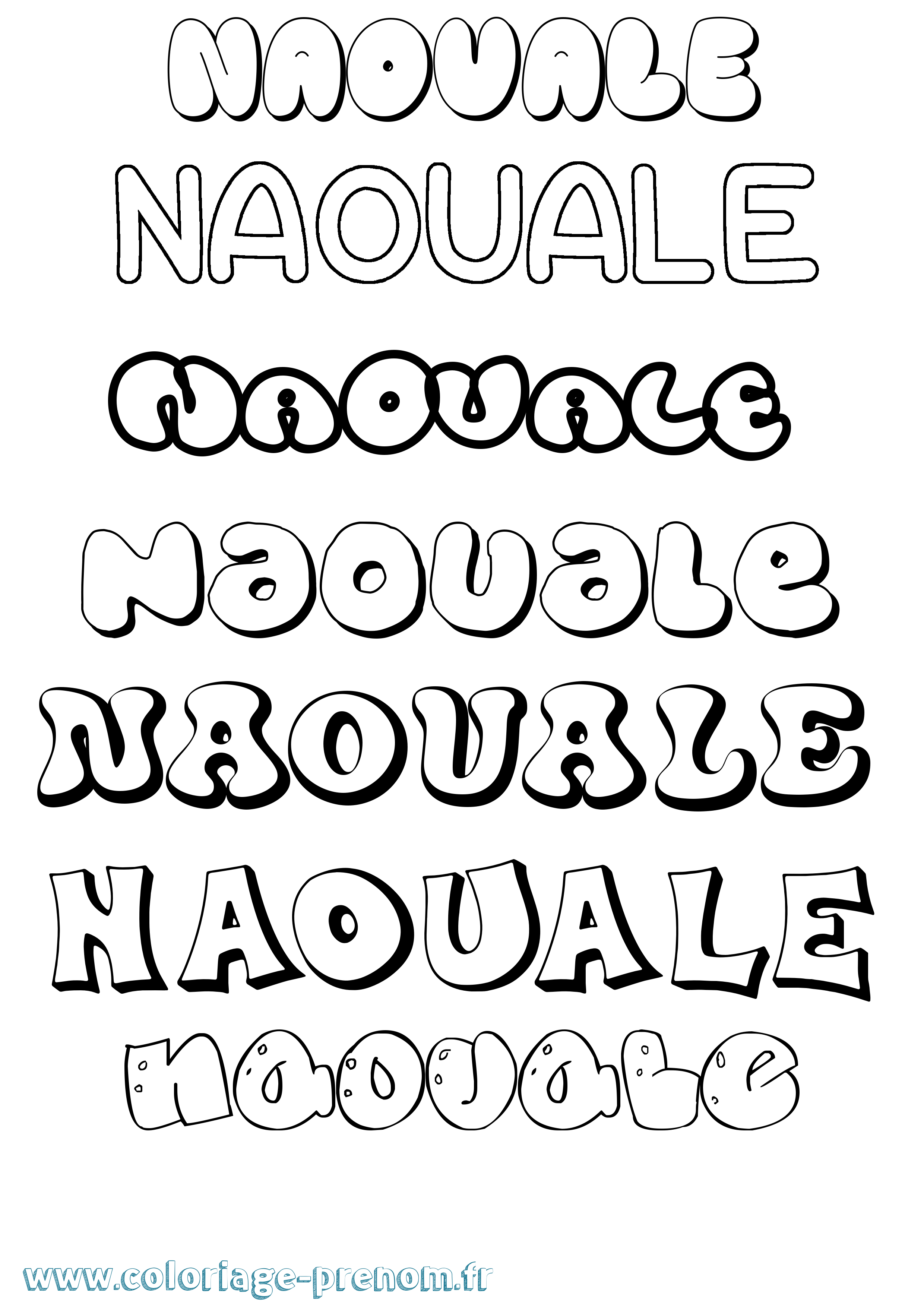 Coloriage prénom Naouale Bubble