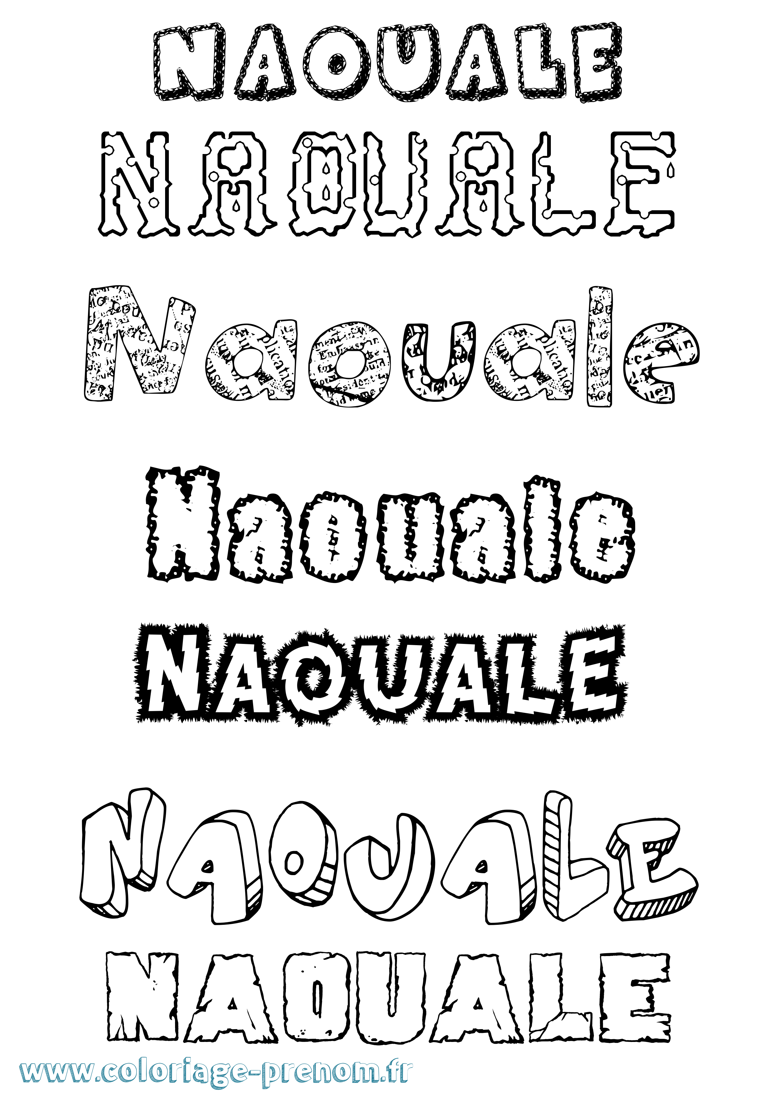 Coloriage prénom Naouale Destructuré