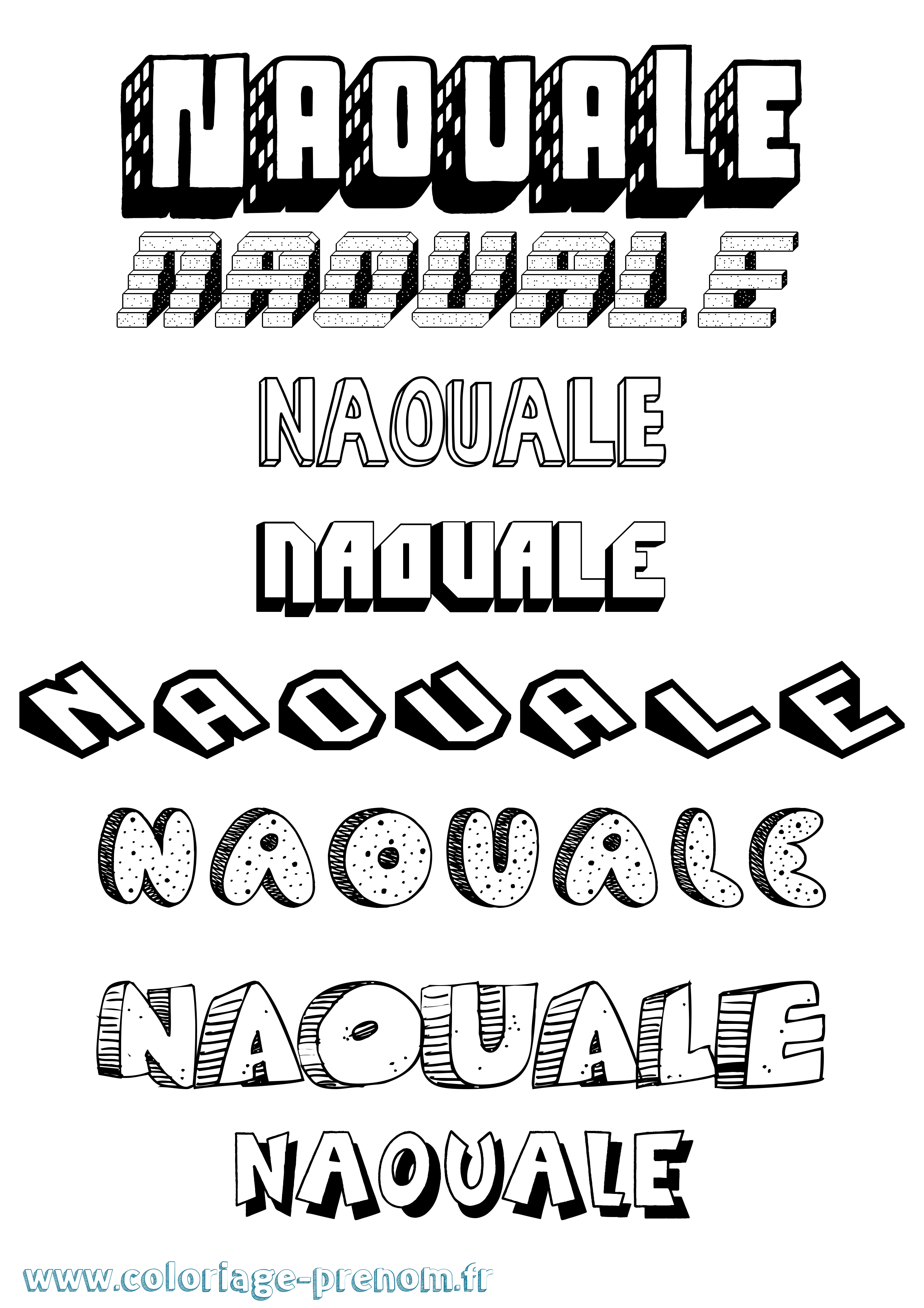Coloriage prénom Naouale Effet 3D