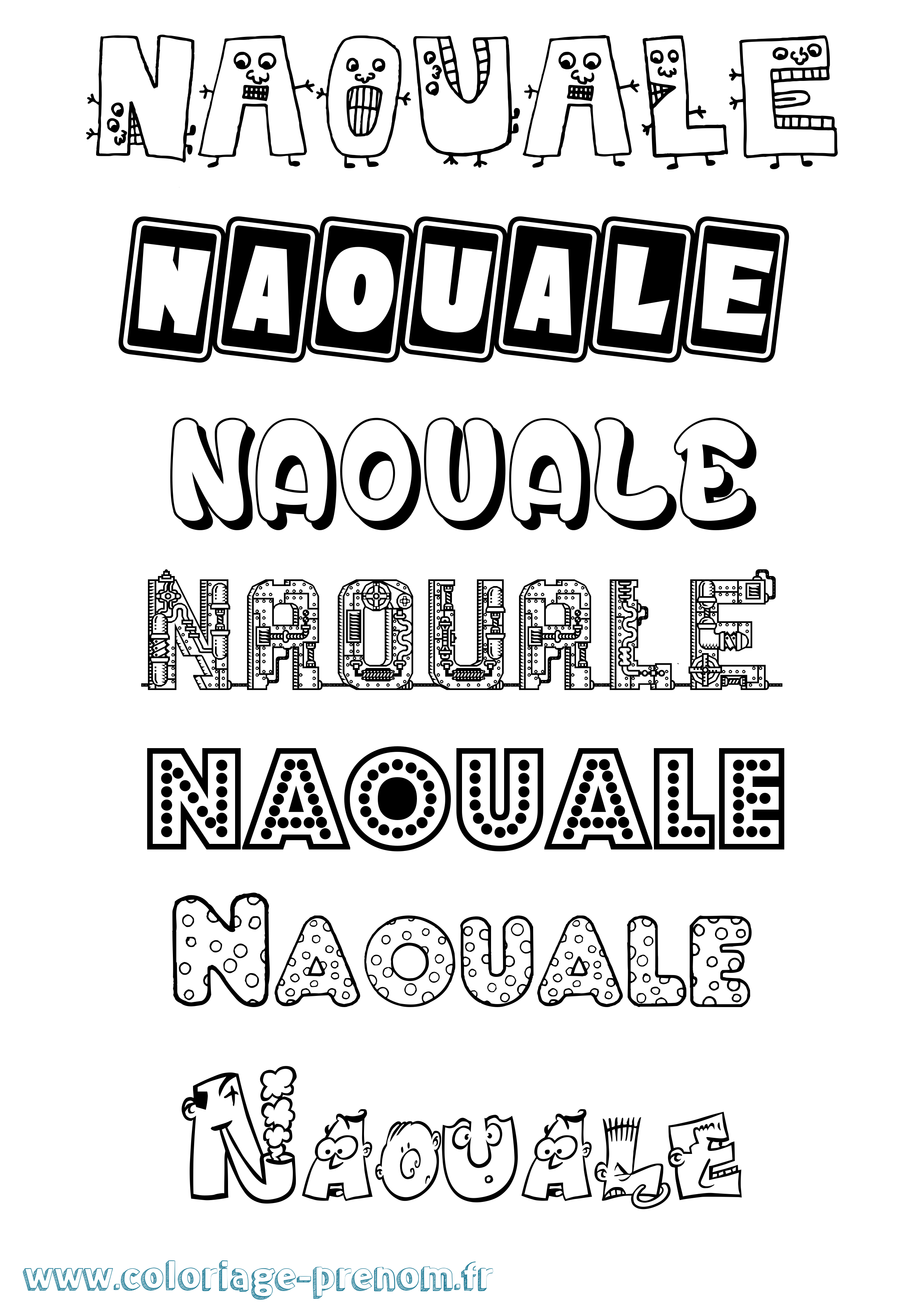 Coloriage prénom Naouale Fun