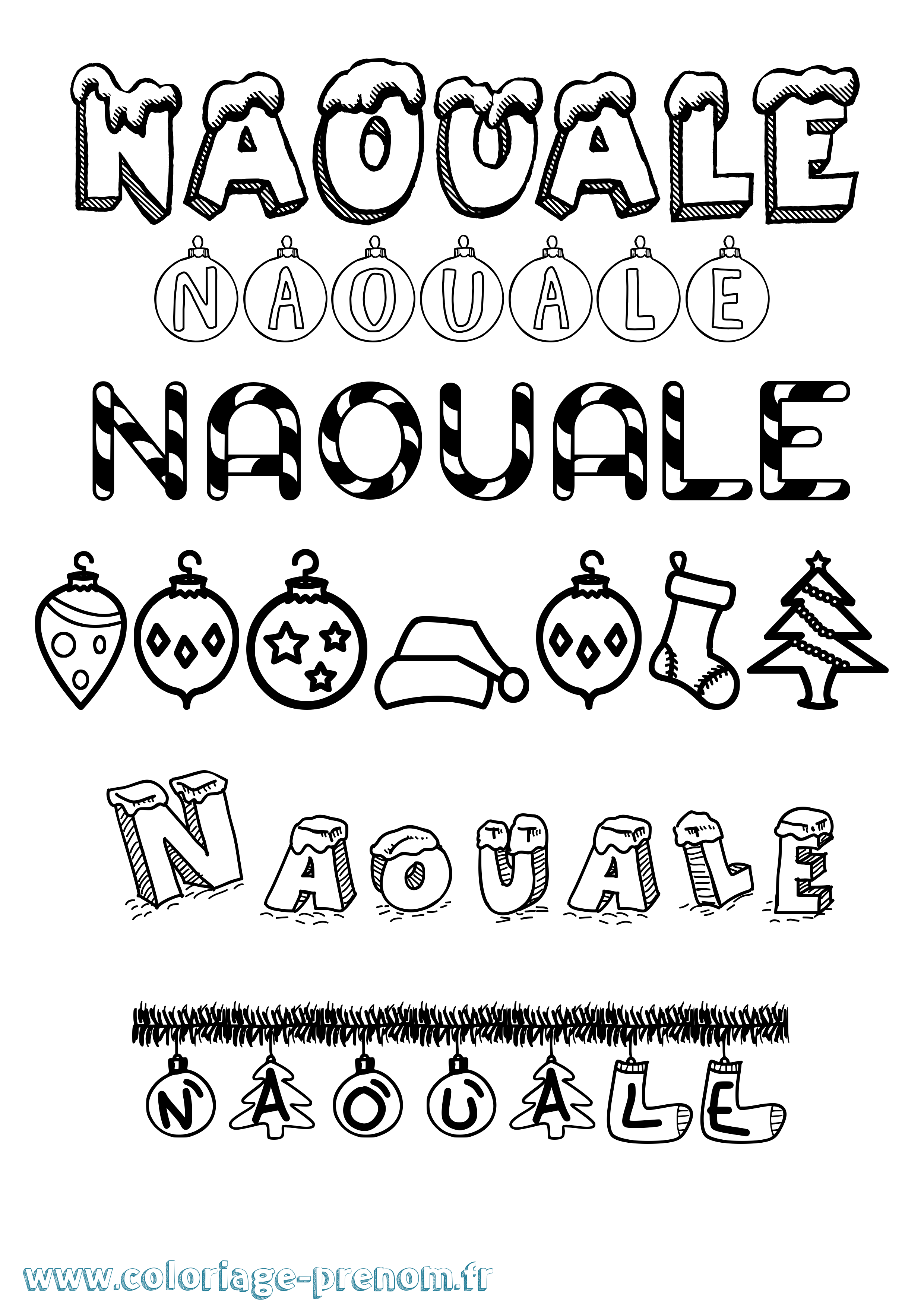 Coloriage prénom Naouale Noël
