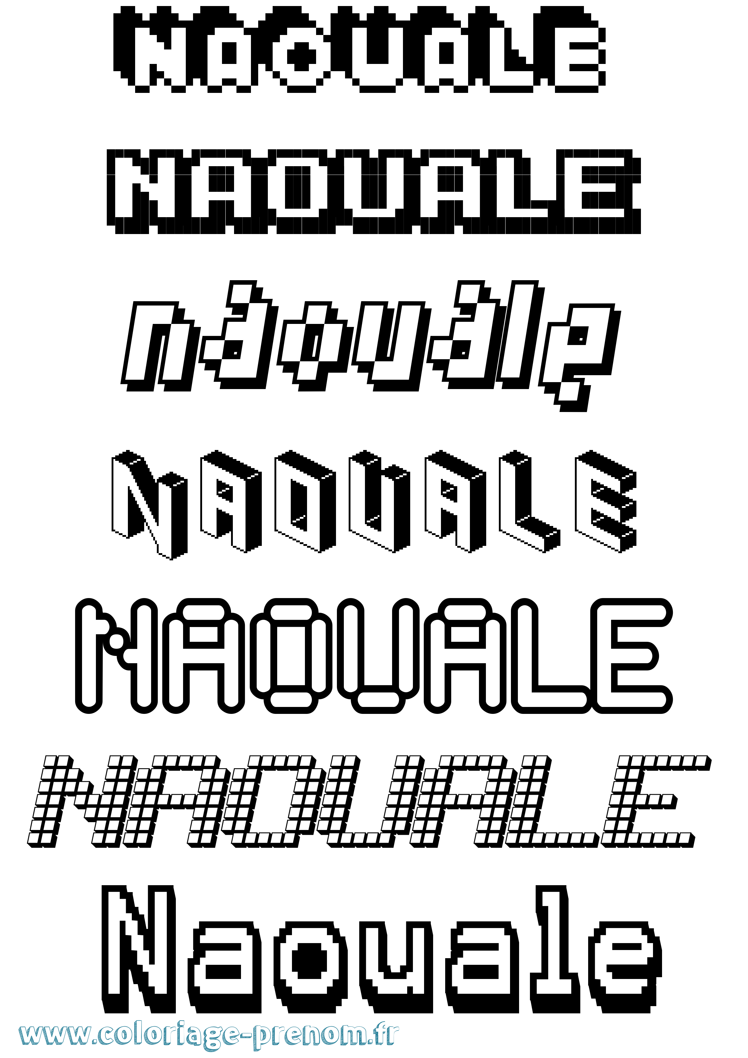 Coloriage prénom Naouale Pixel