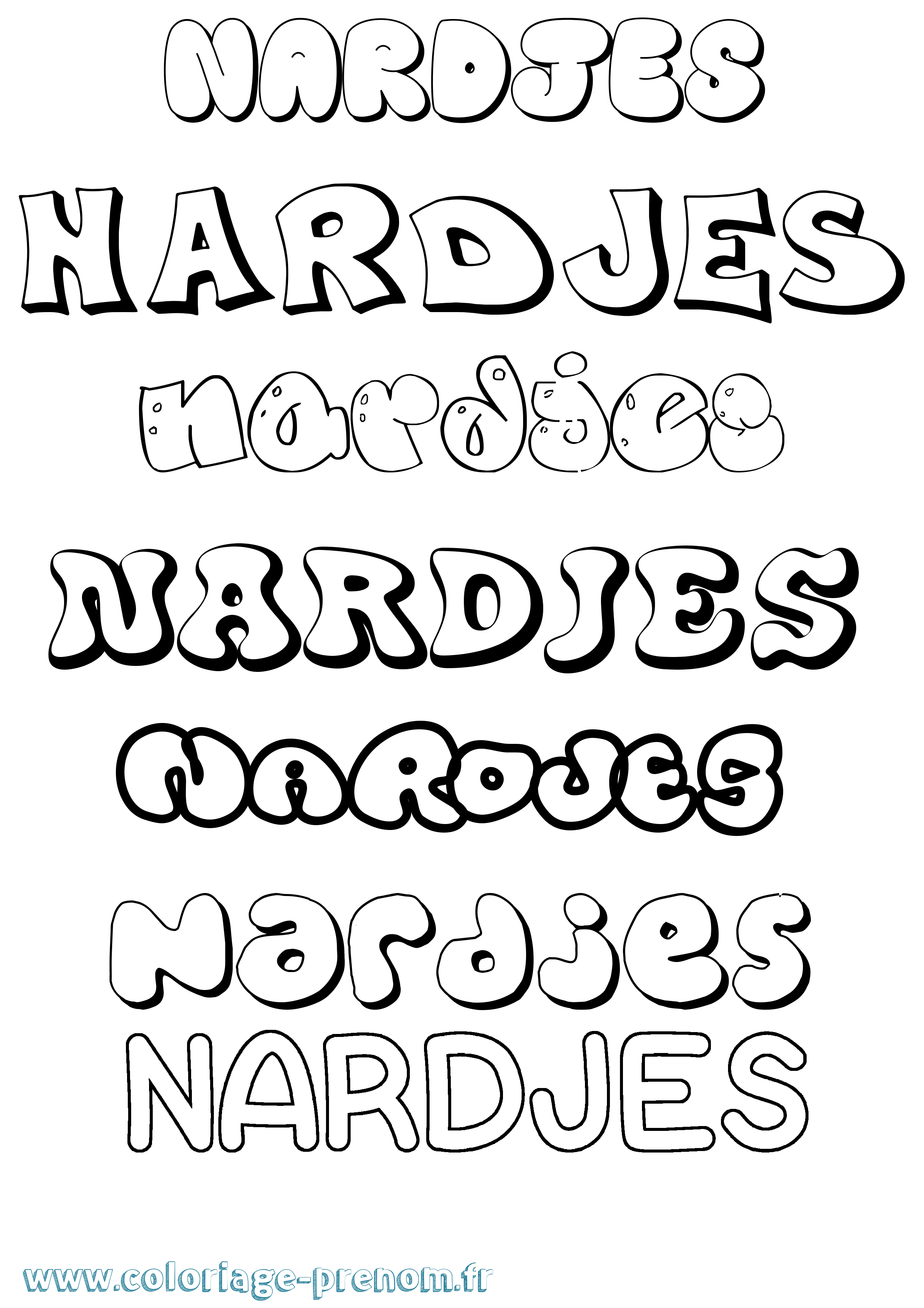 Coloriage prénom Nardjes Bubble