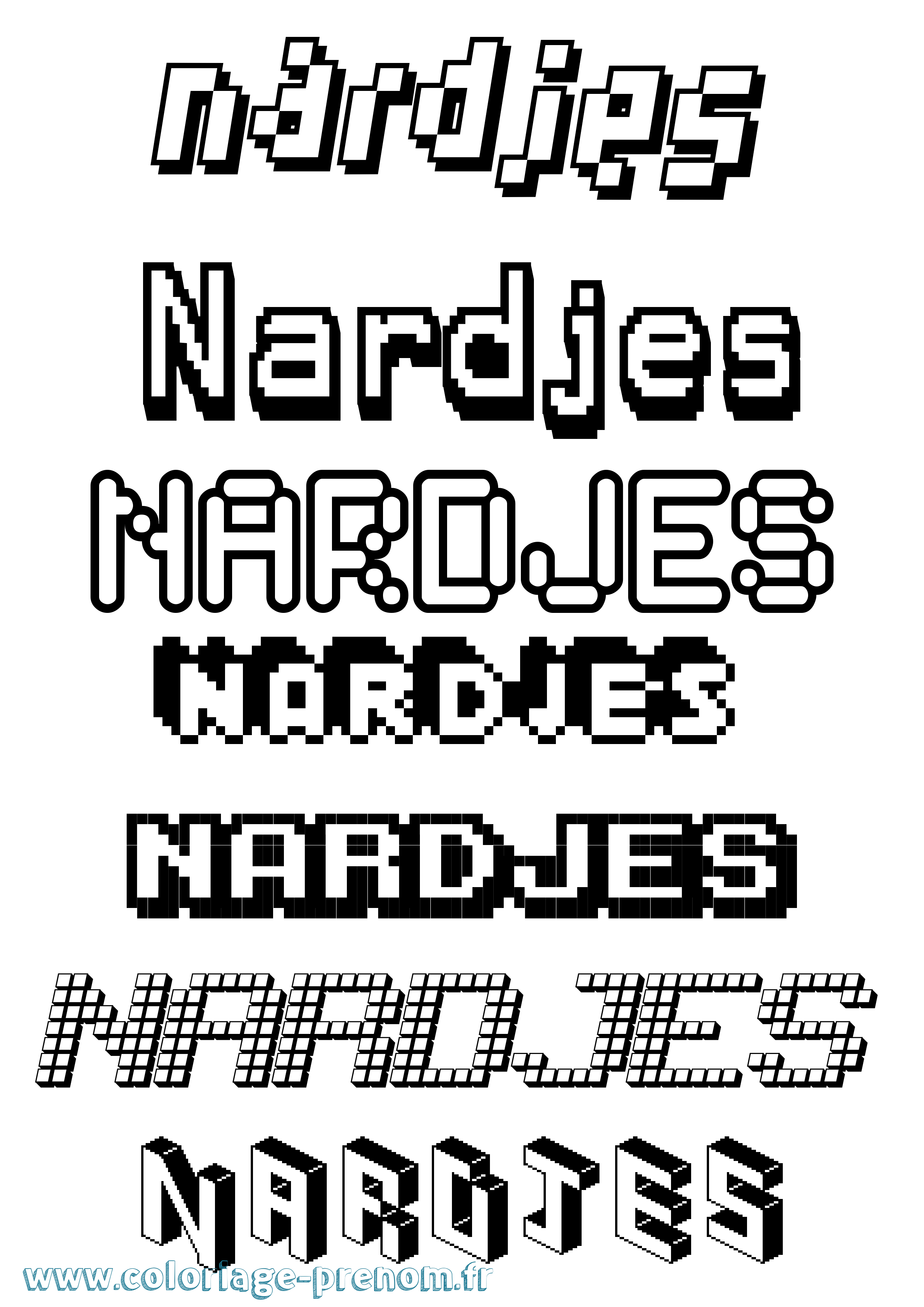 Coloriage prénom Nardjes Pixel