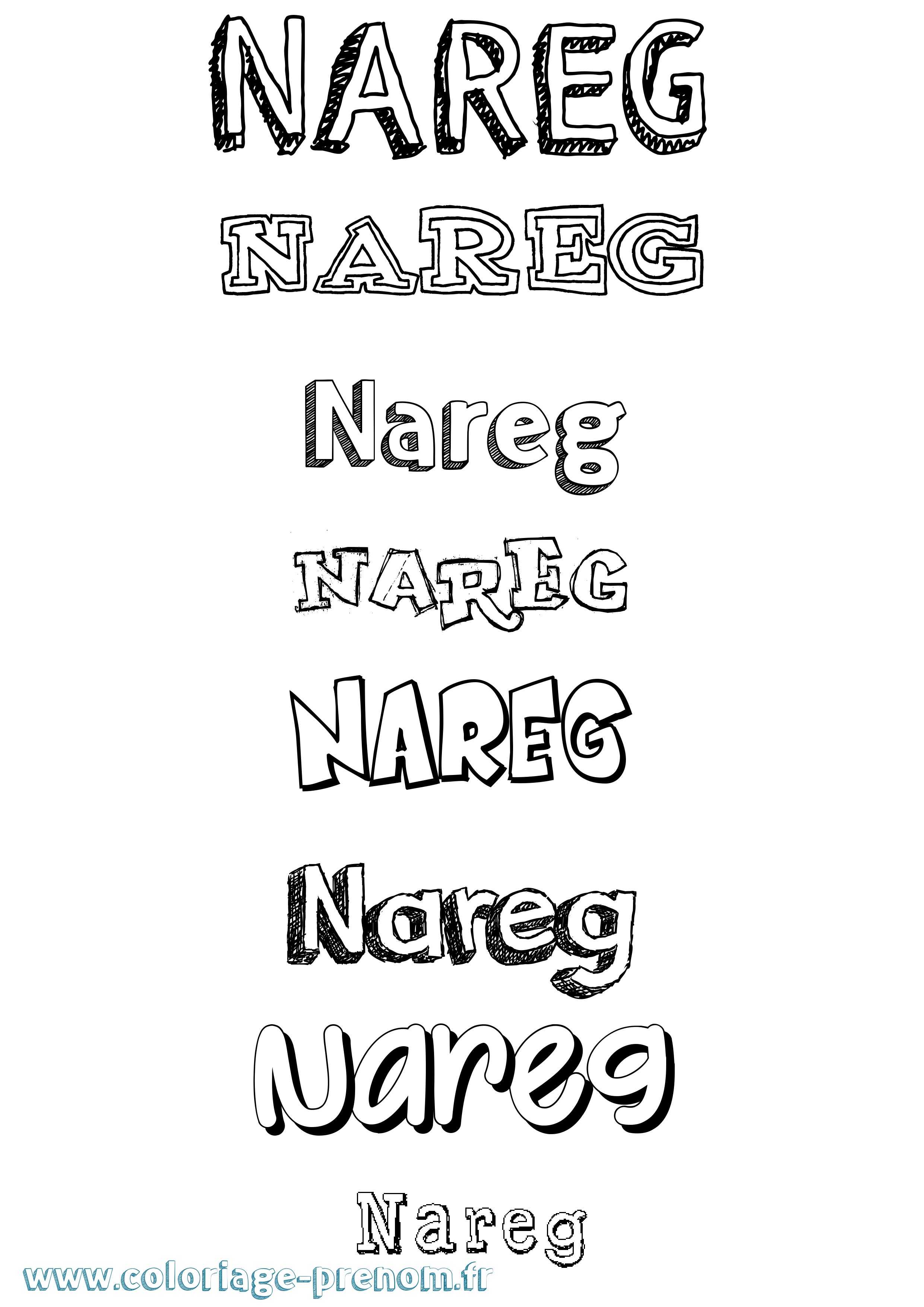 Coloriage prénom Nareg Dessiné