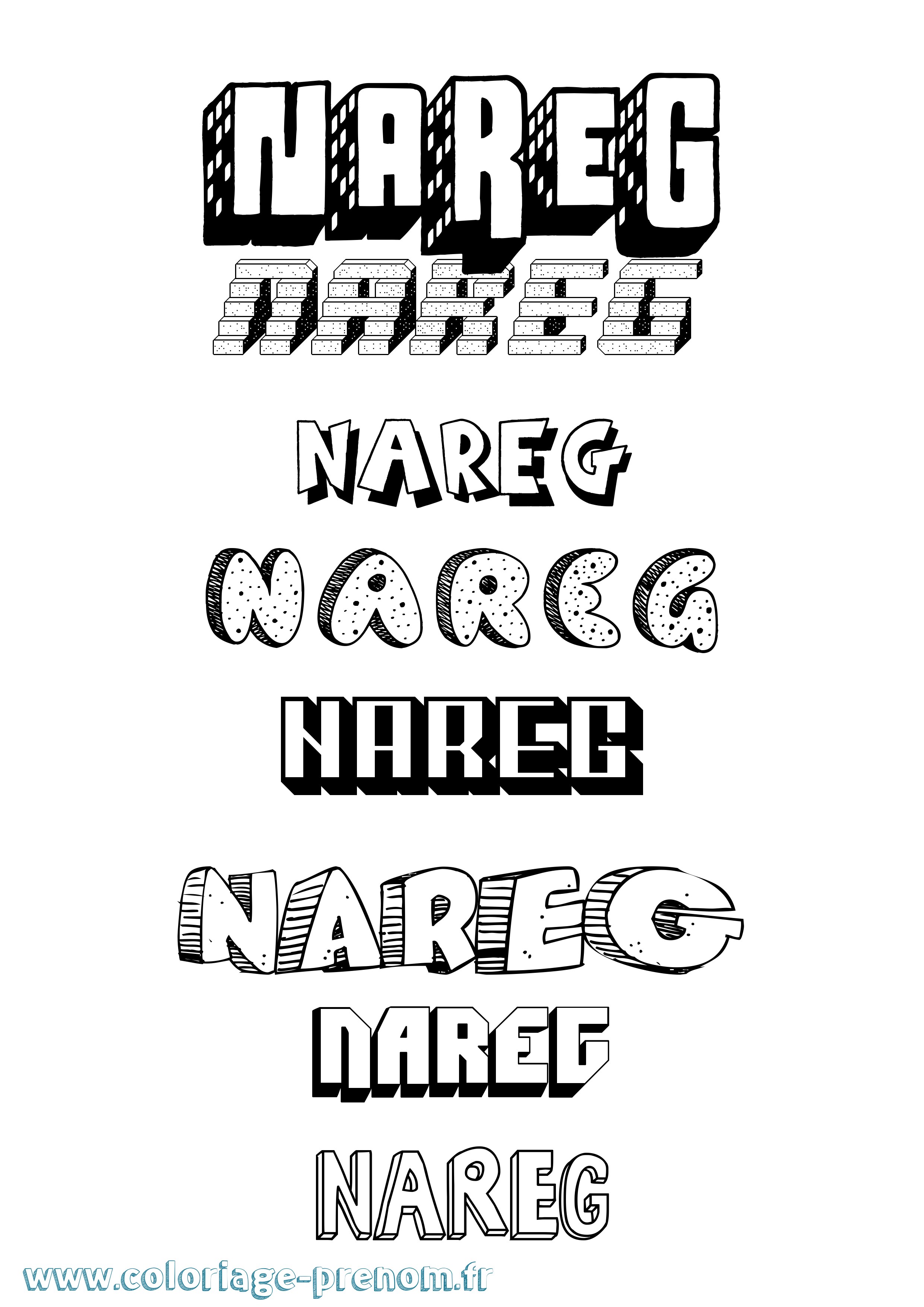 Coloriage prénom Nareg Effet 3D
