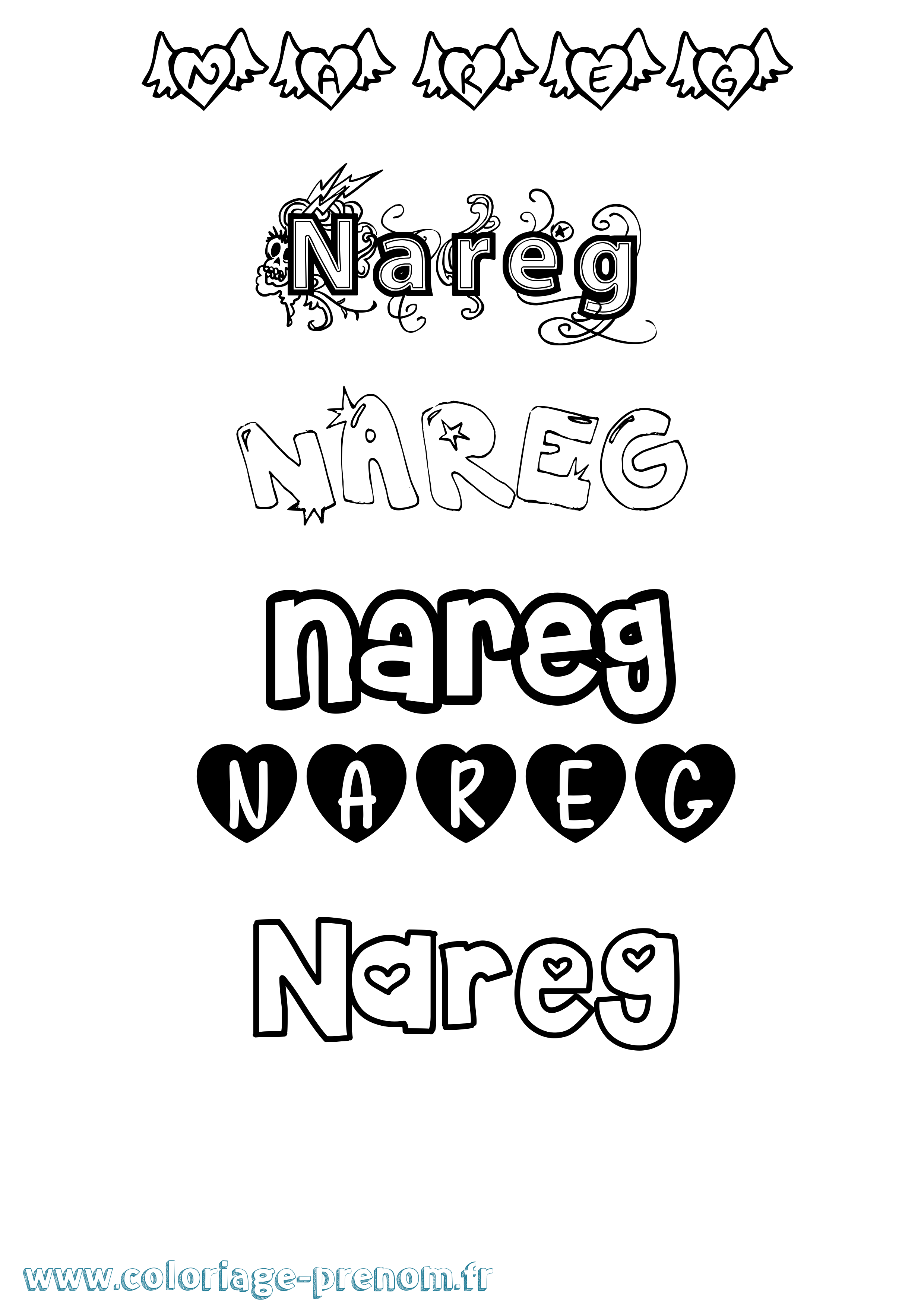 Coloriage prénom Nareg Girly