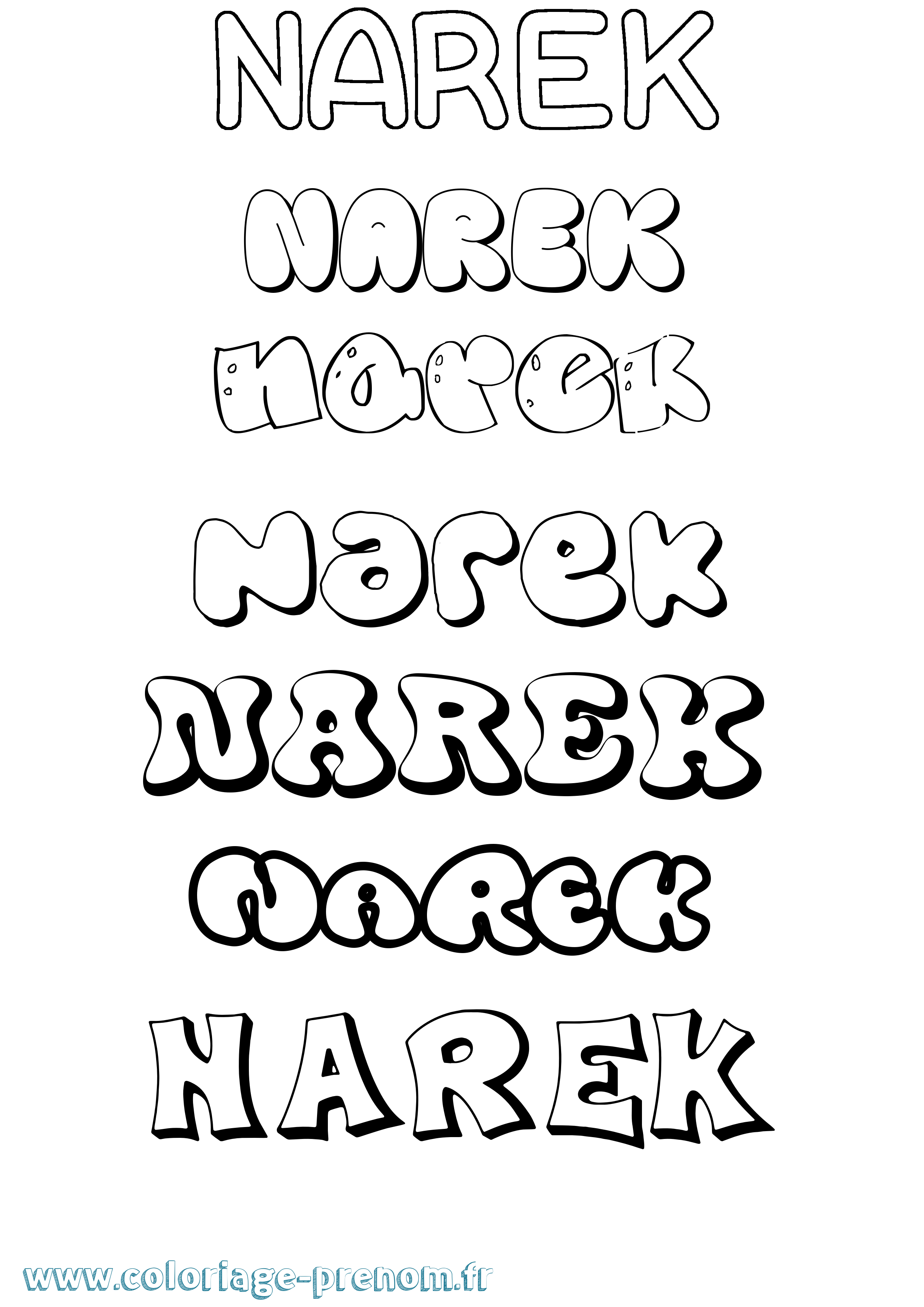 Coloriage prénom Narek Bubble