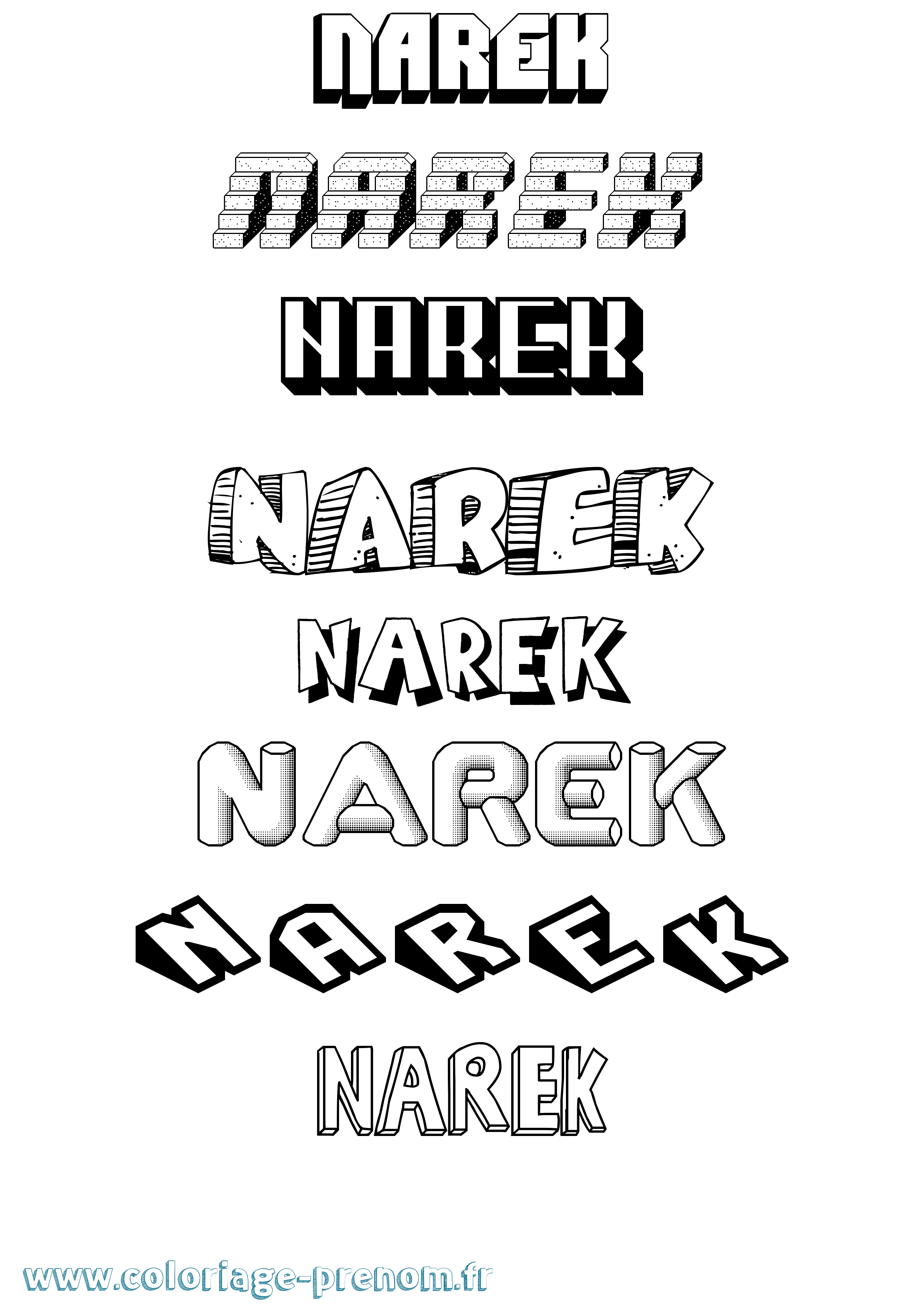 Coloriage prénom Narek Effet 3D