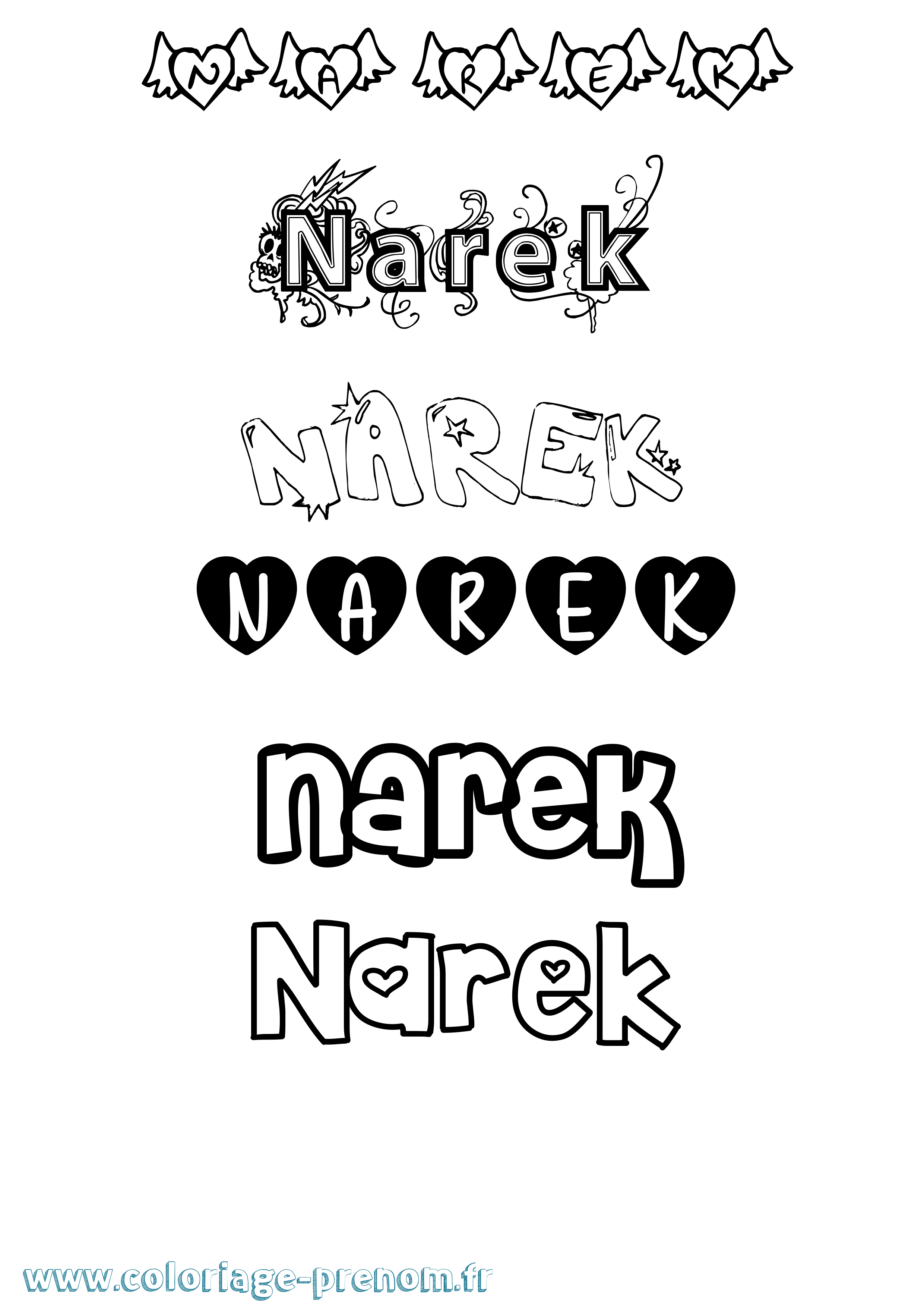 Coloriage prénom Narek Girly