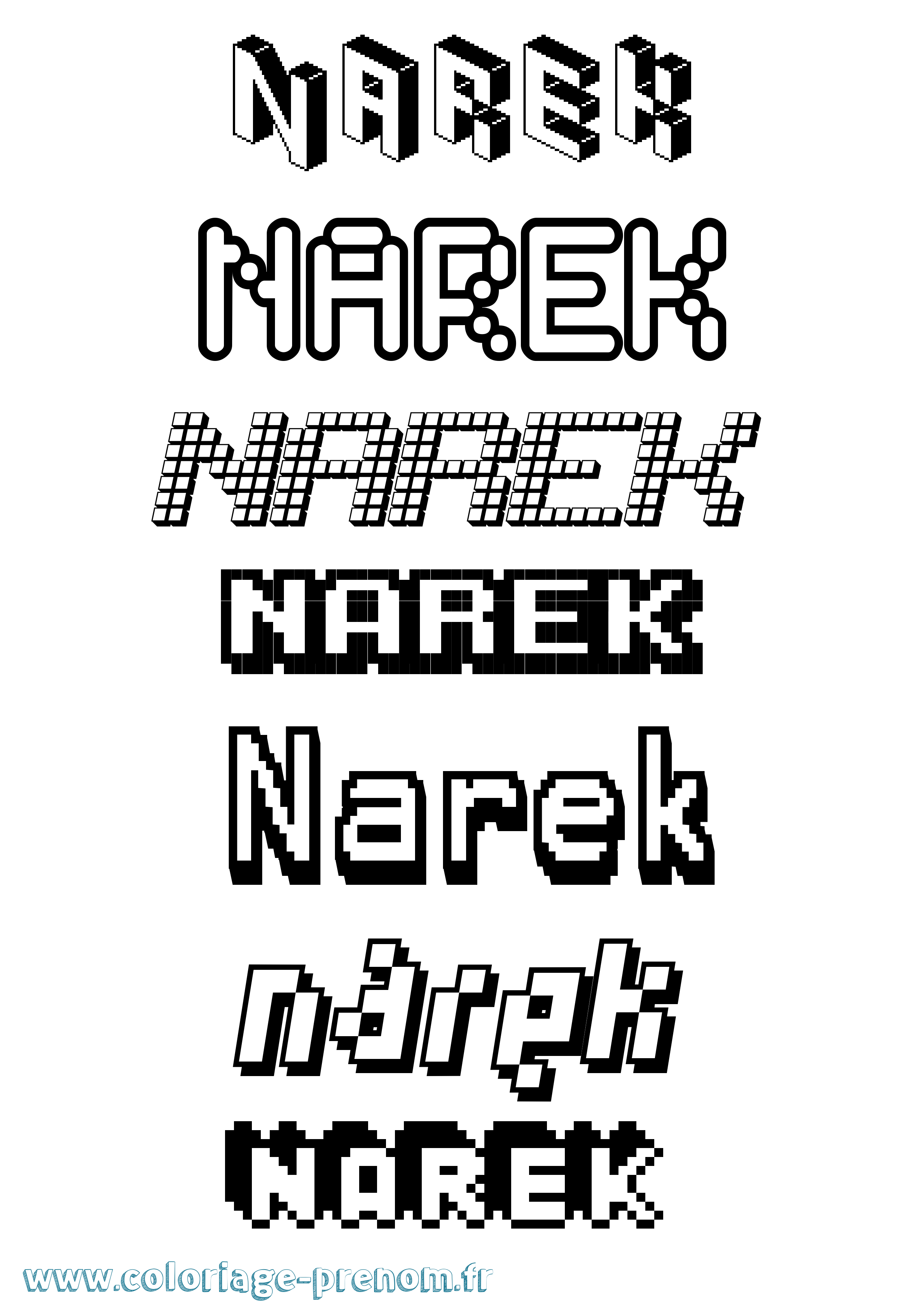 Coloriage prénom Narek Pixel