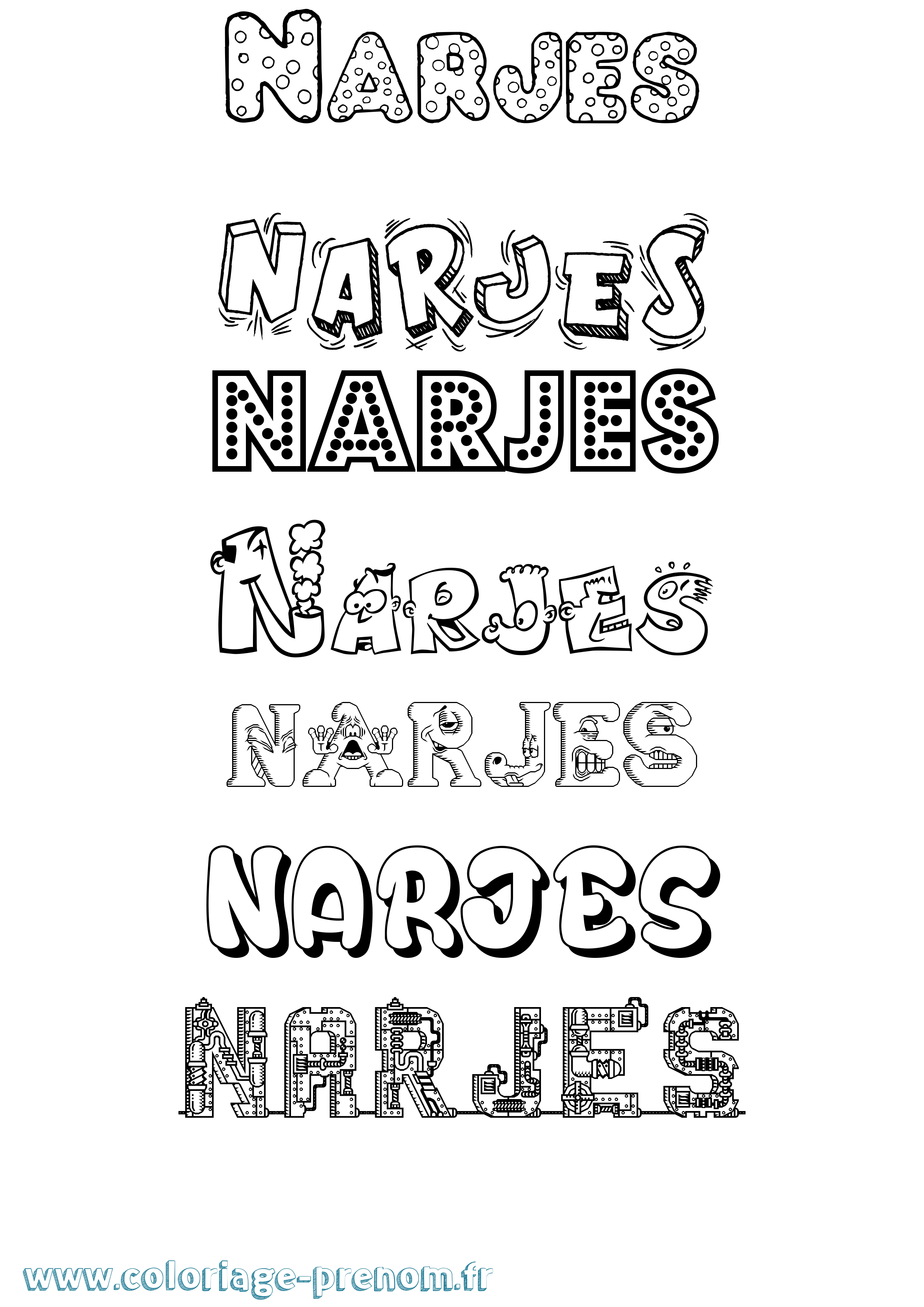 Coloriage prénom Narjes Fun