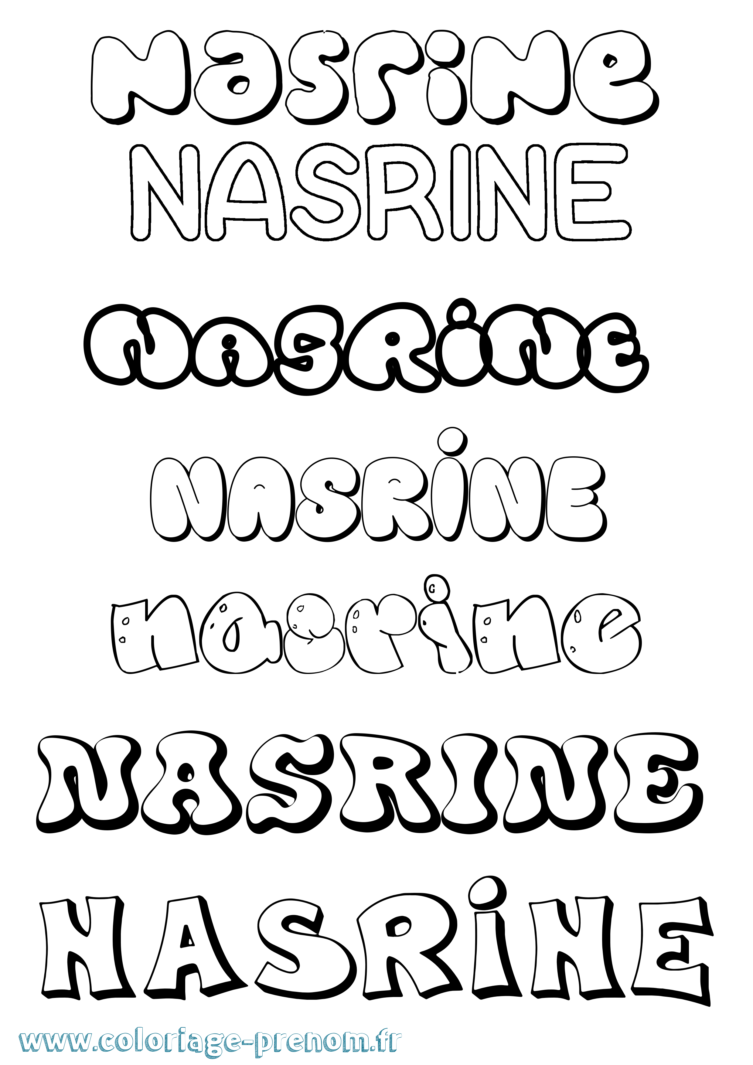 Coloriage prénom Nasrine Bubble