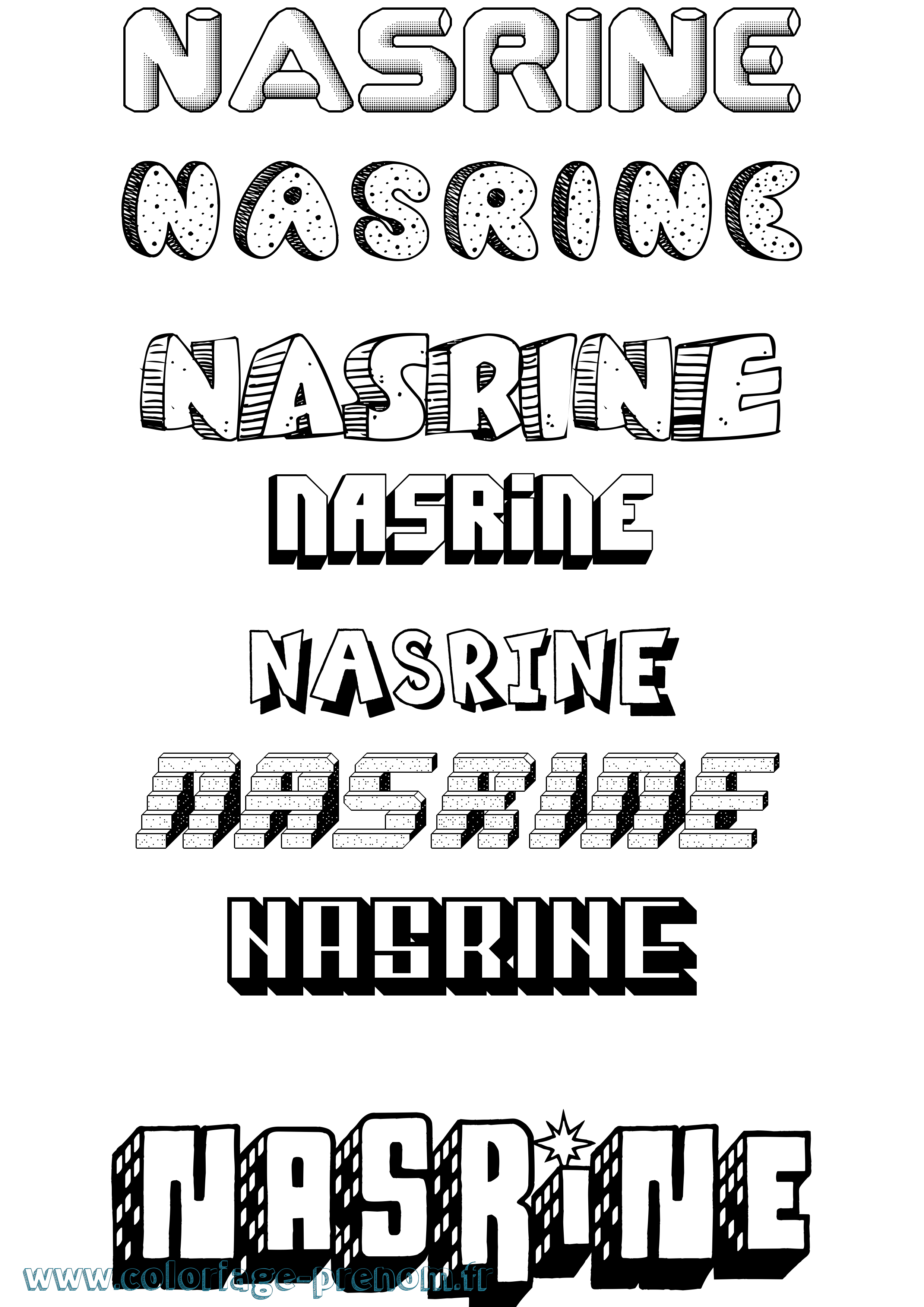 Coloriage prénom Nasrine Effet 3D