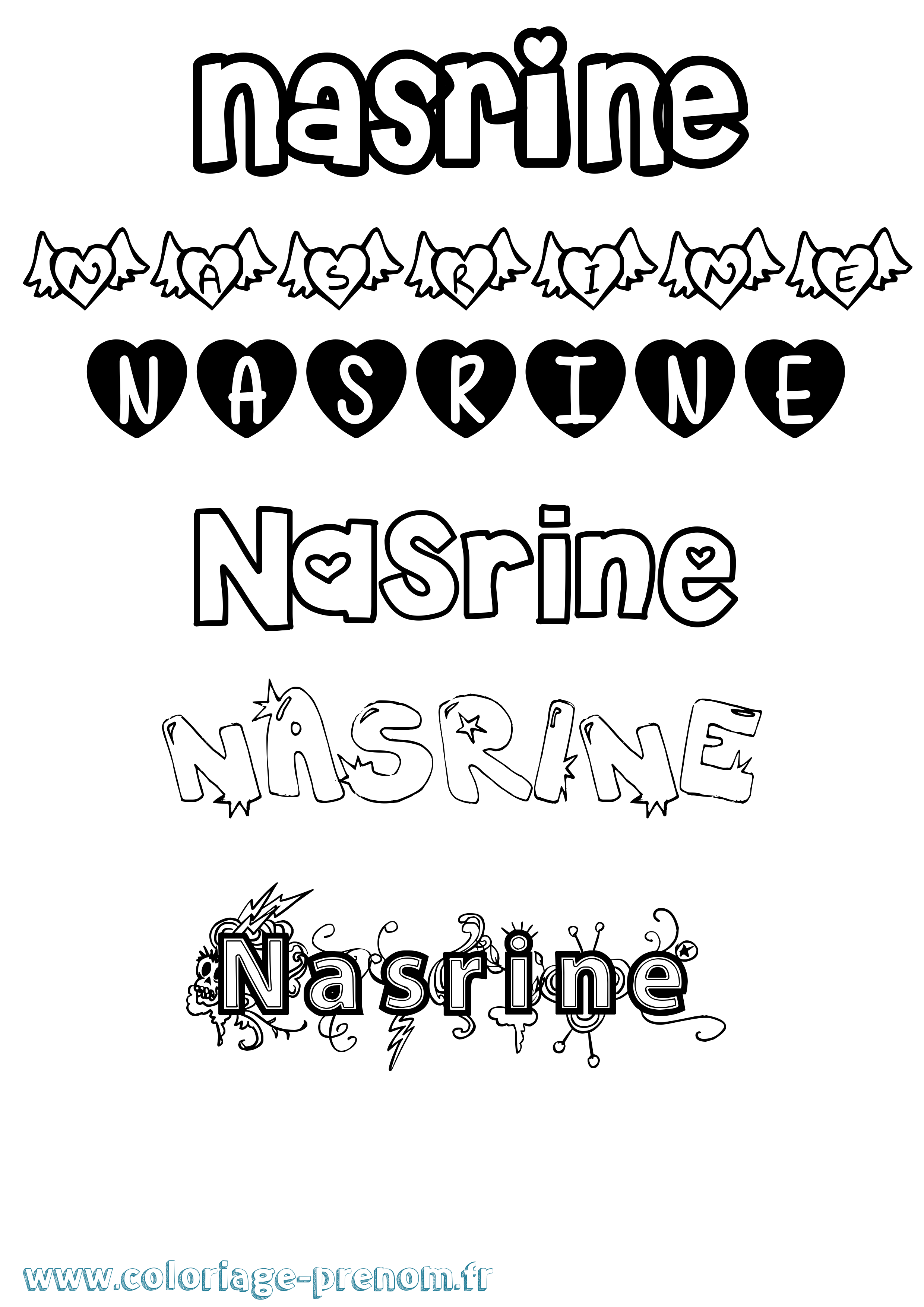 Coloriage prénom Nasrine Girly