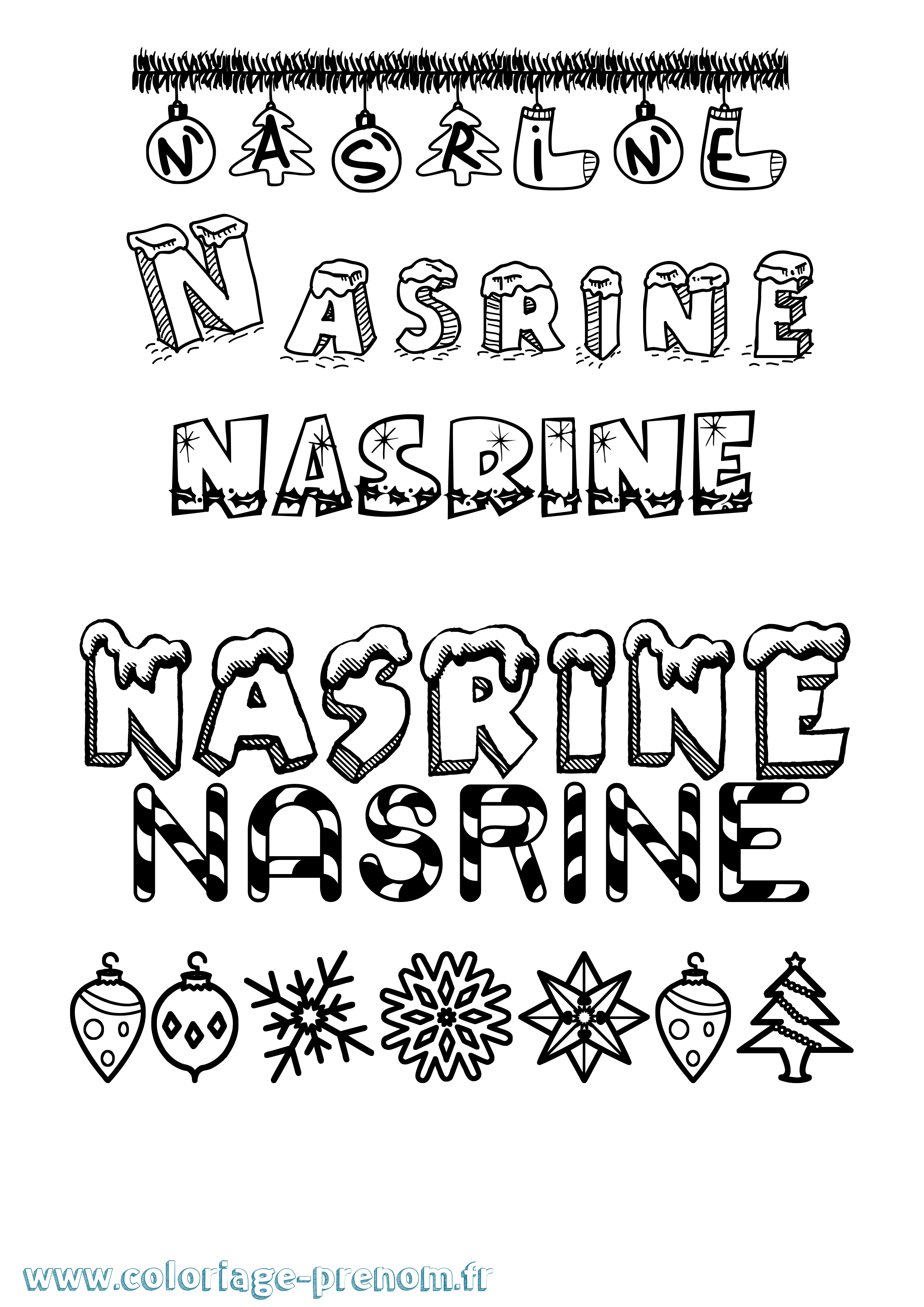 Coloriage prénom Nasrine Noël