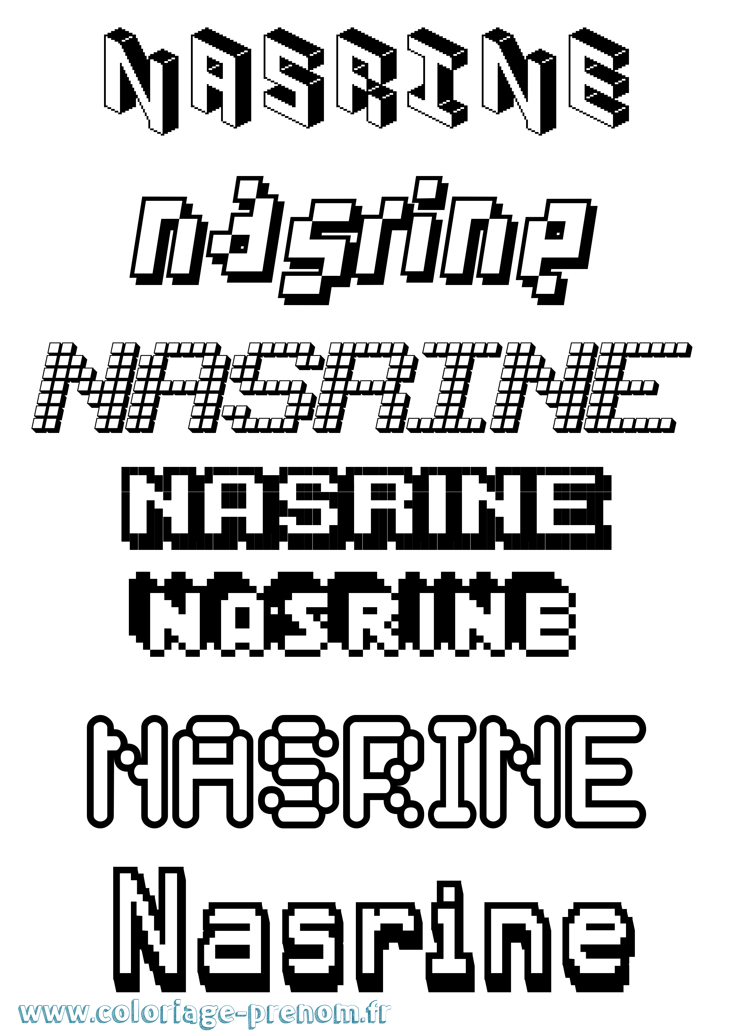 Coloriage prénom Nasrine Pixel