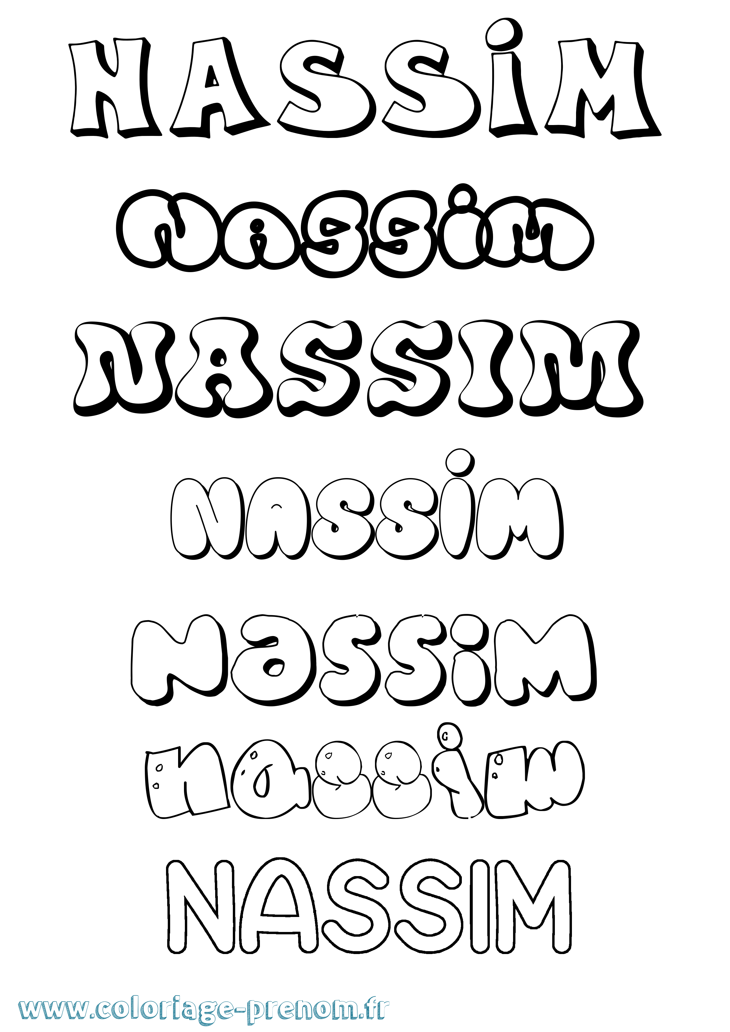 Coloriage prénom Nassim Bubble