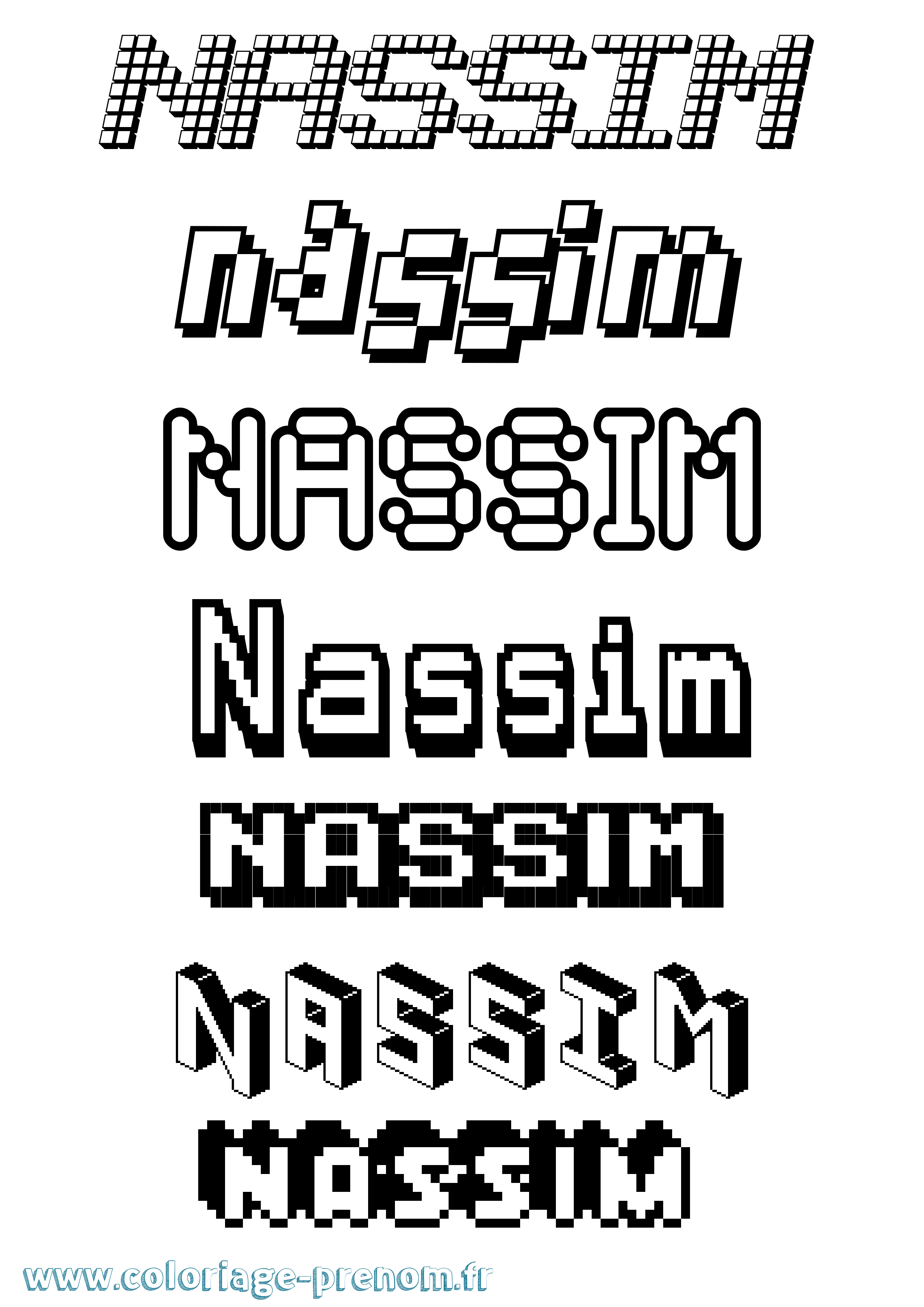 Coloriage prénom Nassim Pixel