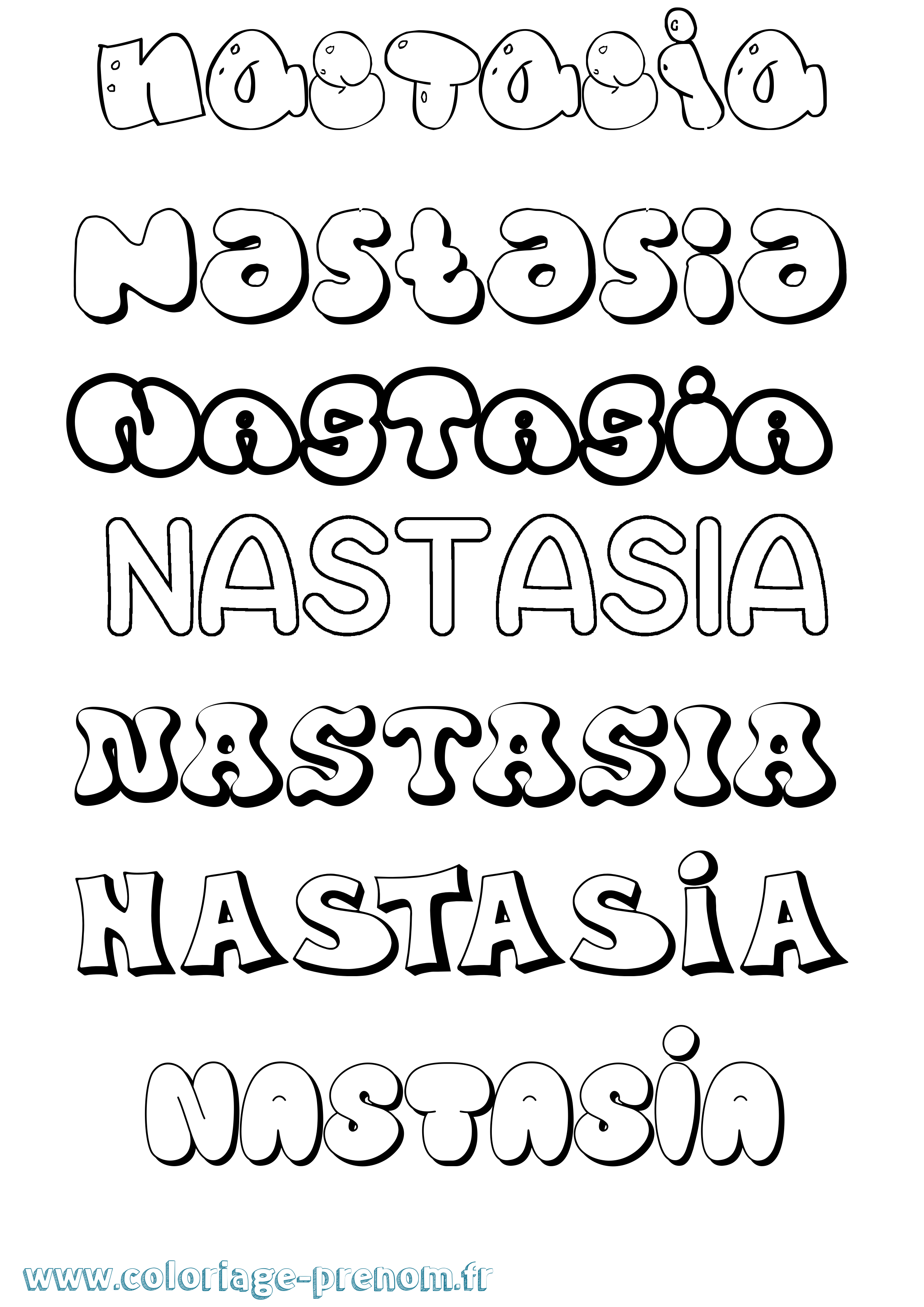 Coloriage prénom Nastasia Bubble