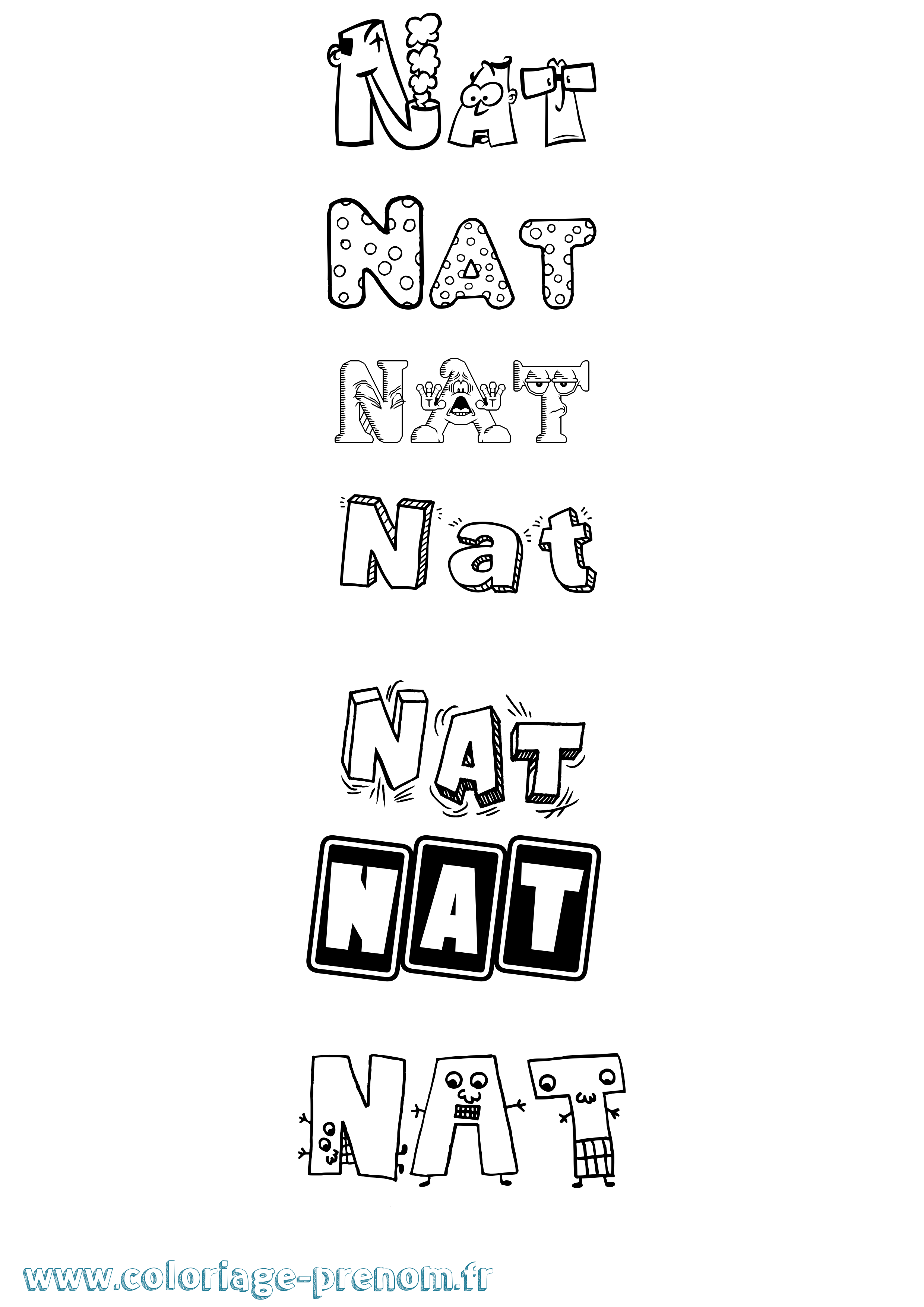Coloriage prénom Nat Fun