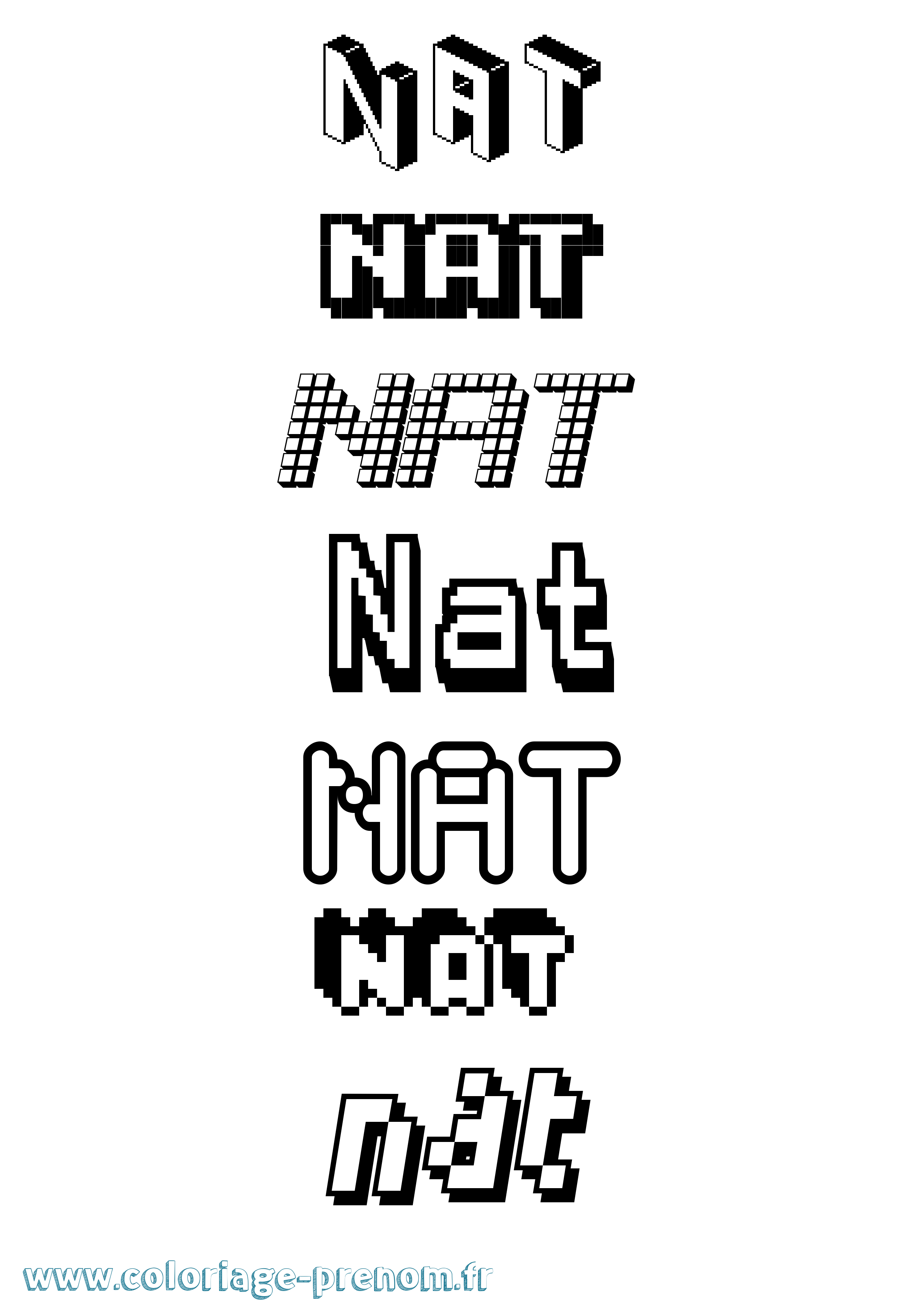 Coloriage prénom Nat Pixel