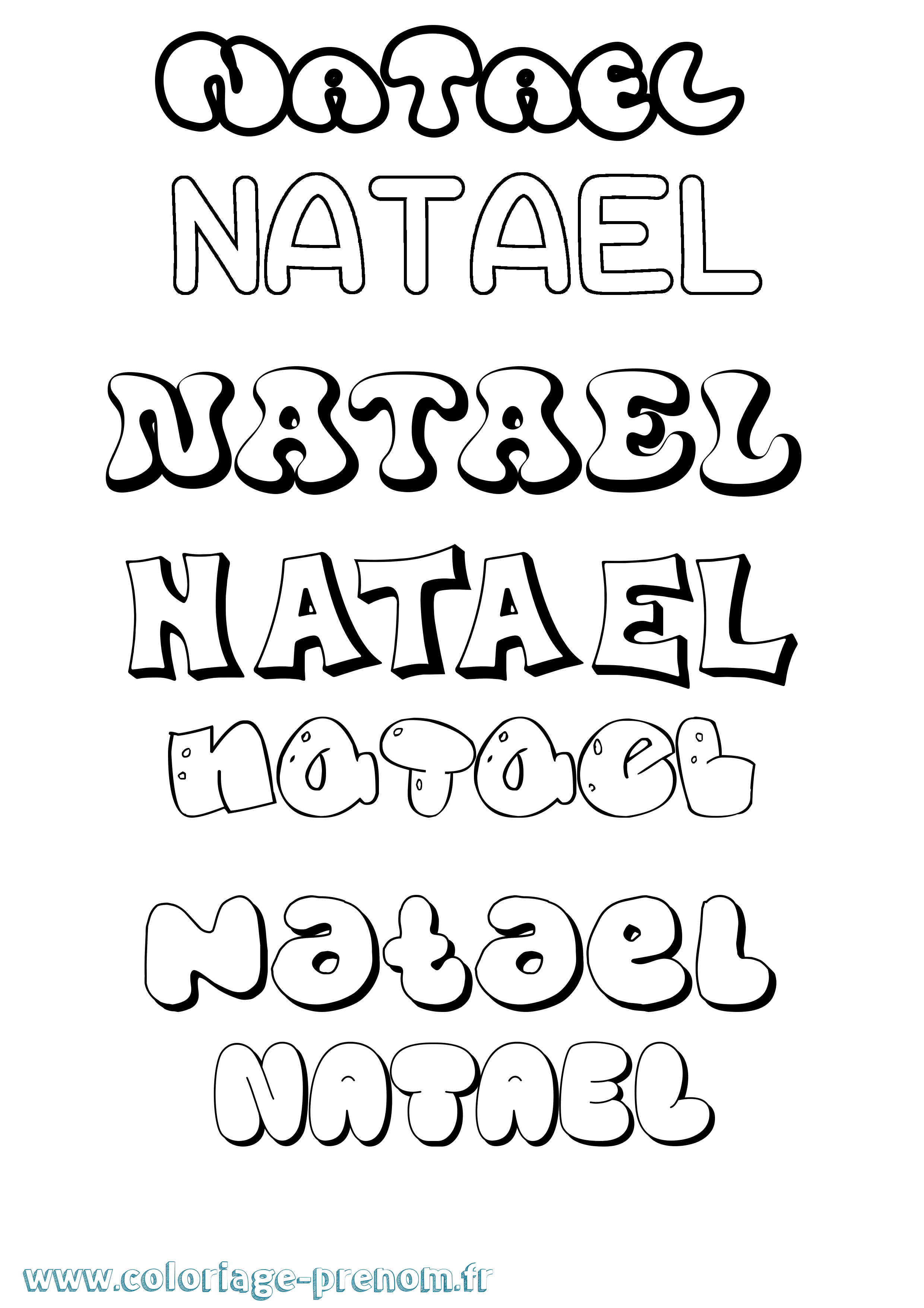 Coloriage prénom Natael Bubble
