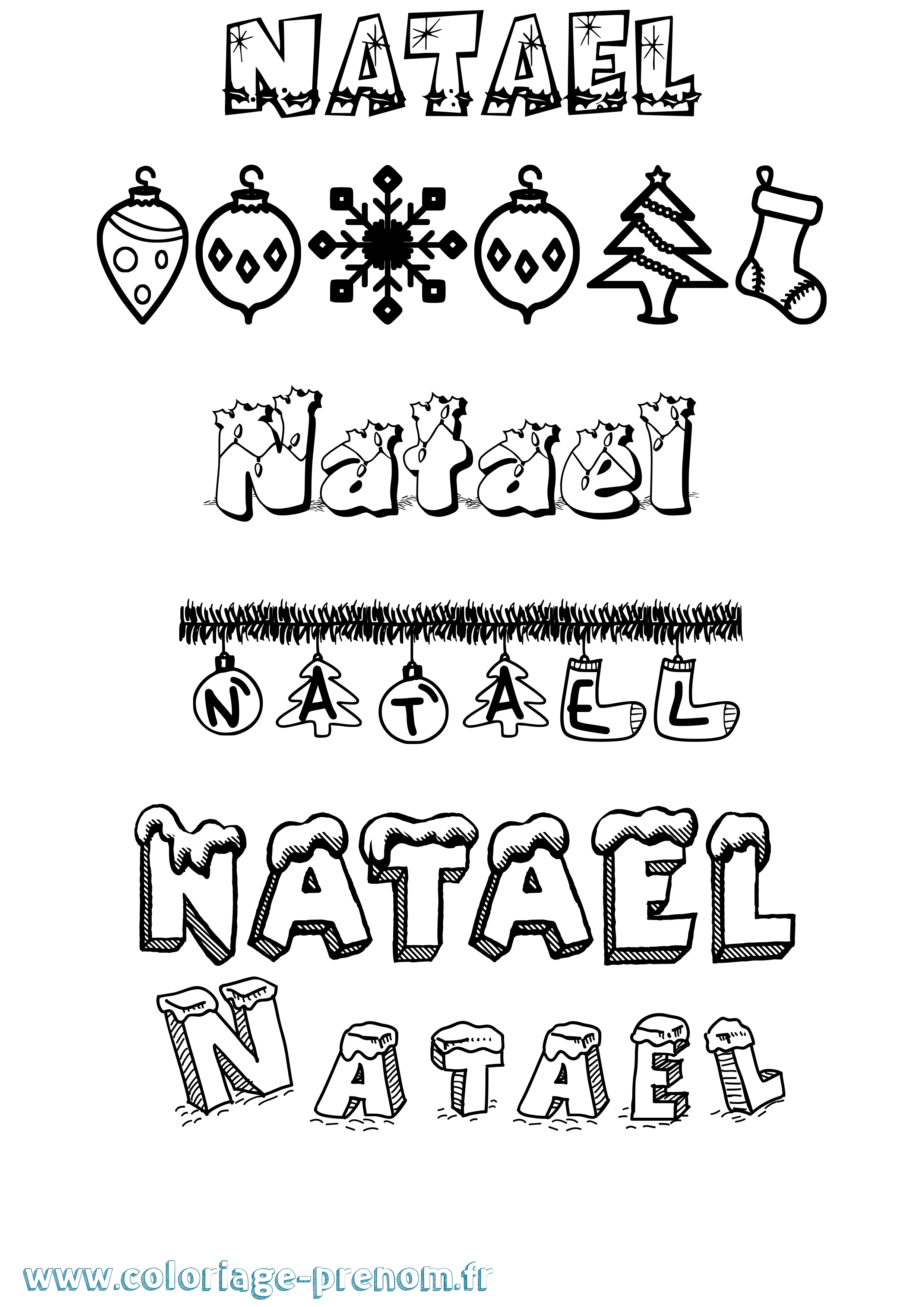 Coloriage prénom Natael Noël