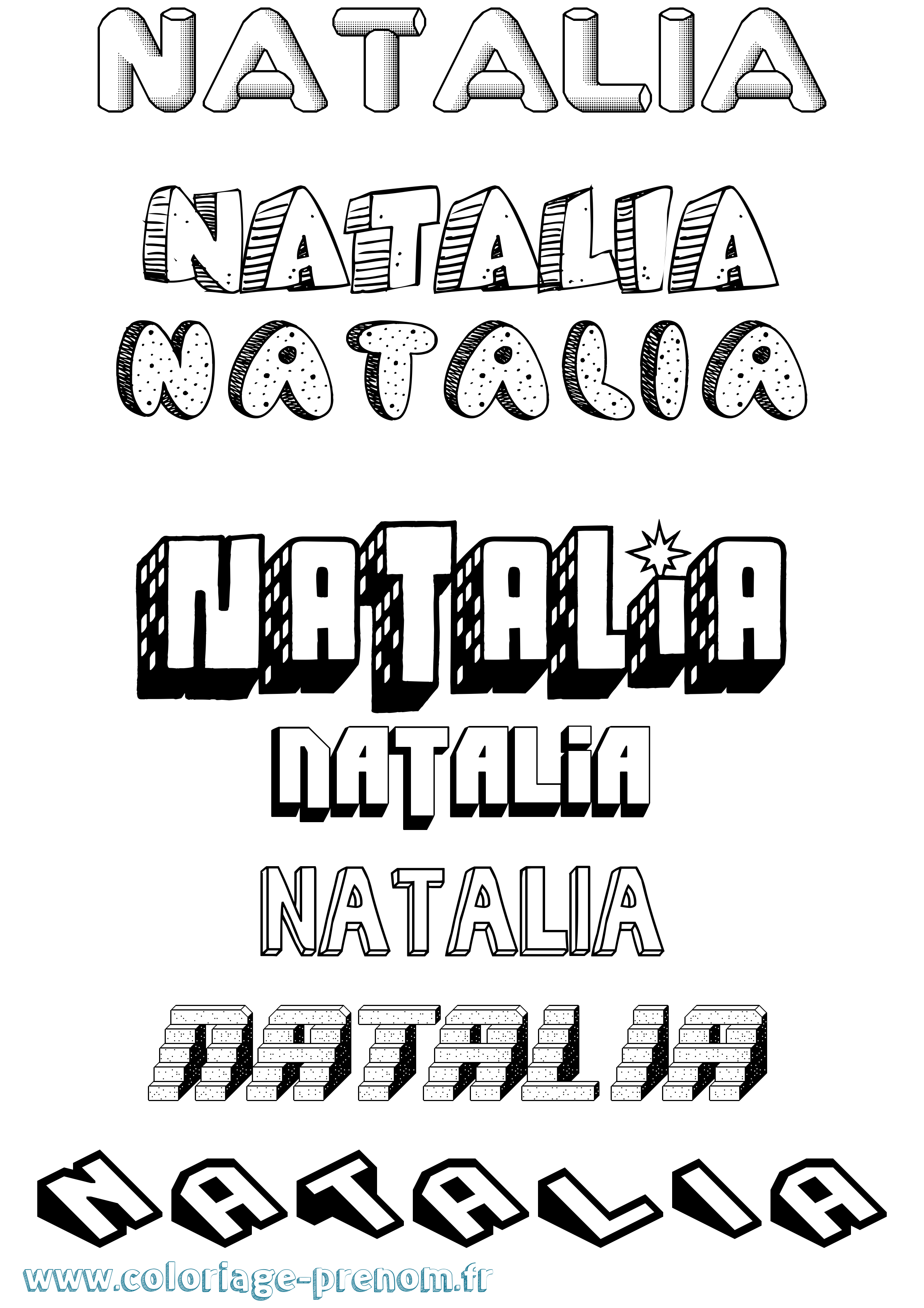 Coloriage prénom Natalia Effet 3D