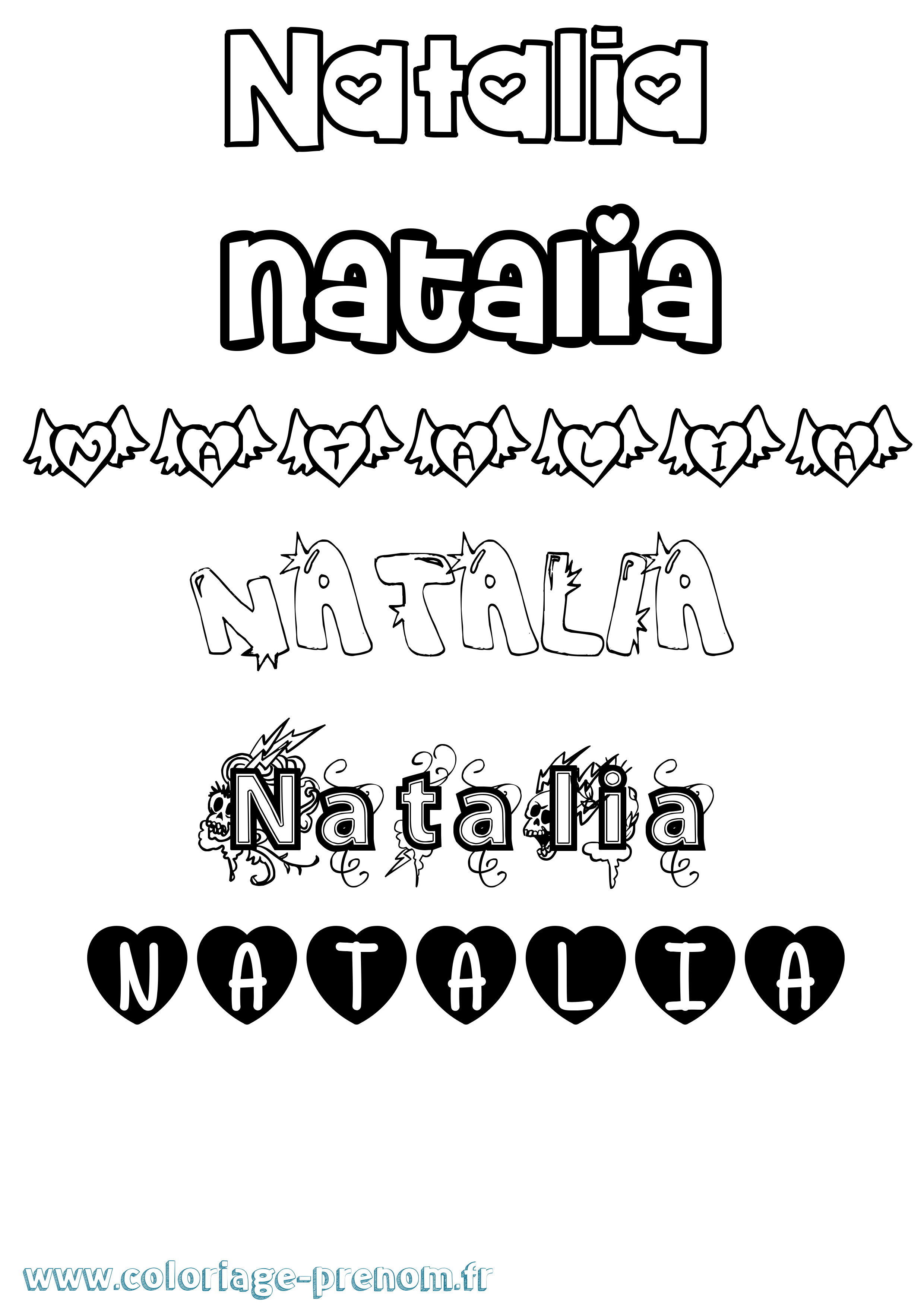 Coloriage prénom Natalia Girly