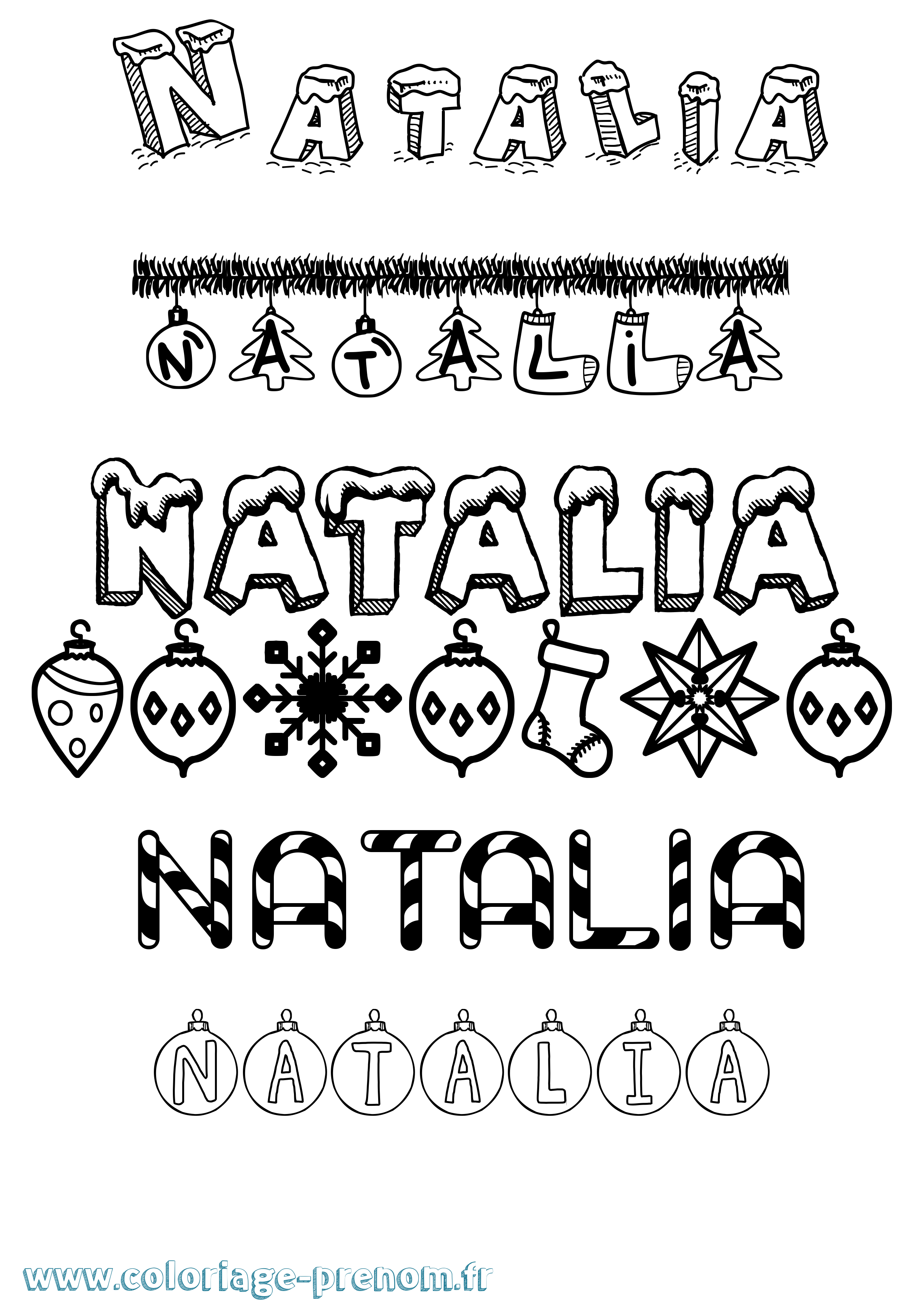 Coloriage prénom Natalia Noël
