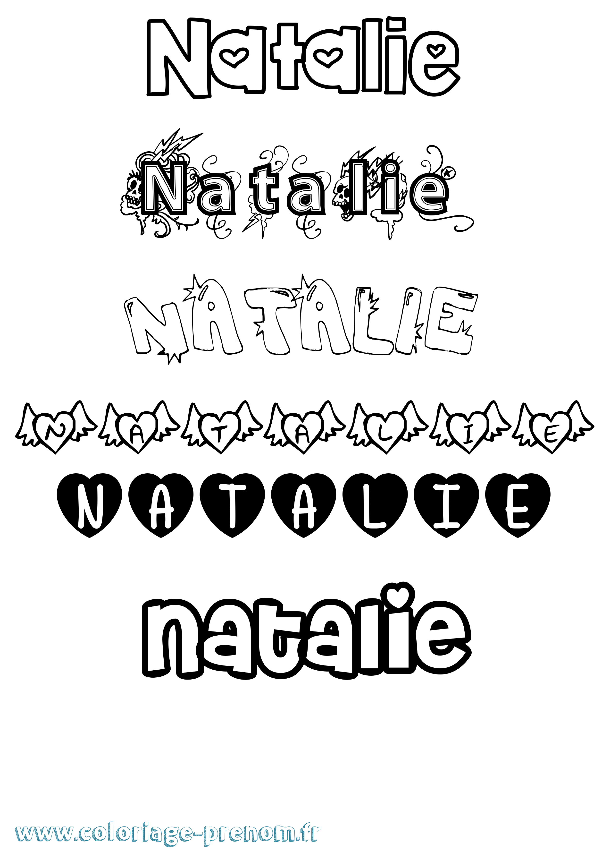 Coloriage prénom Natalie Girly