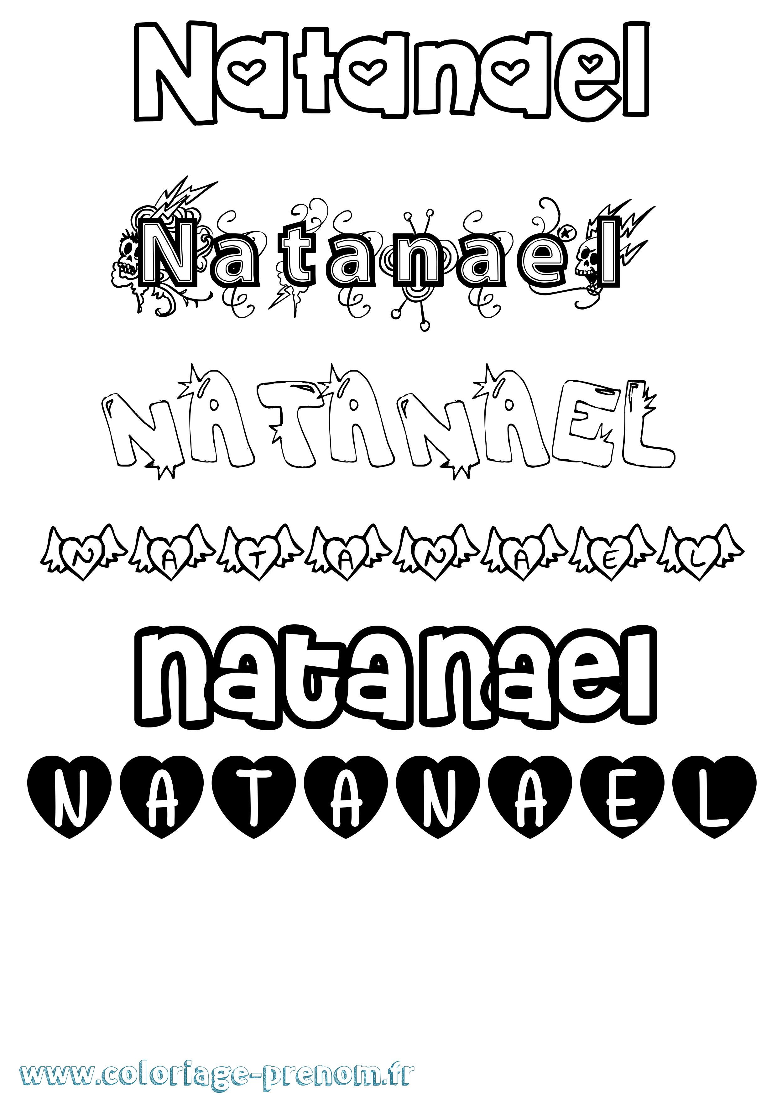 Coloriage prénom Natanael Girly