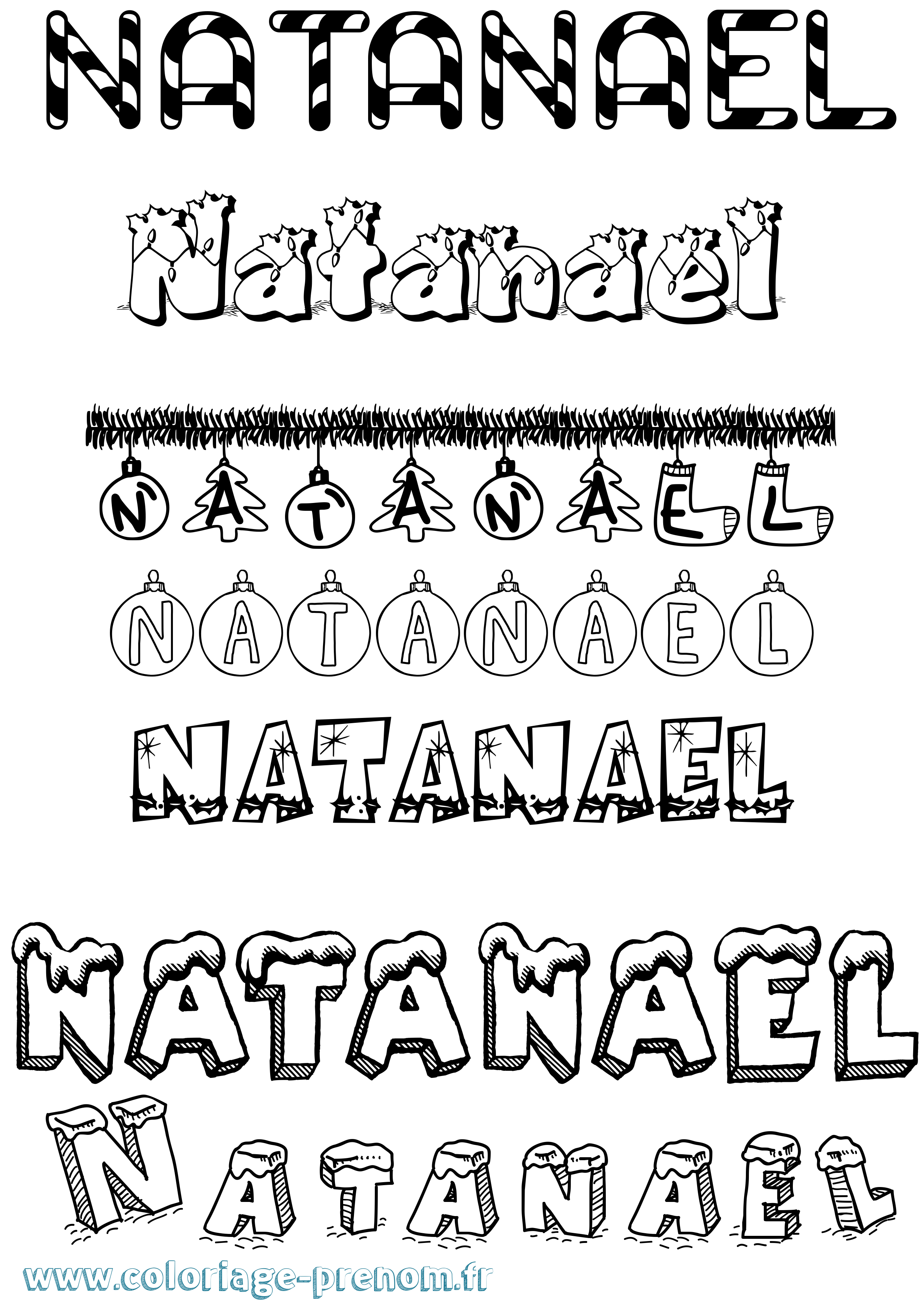 Coloriage prénom Natanael Noël