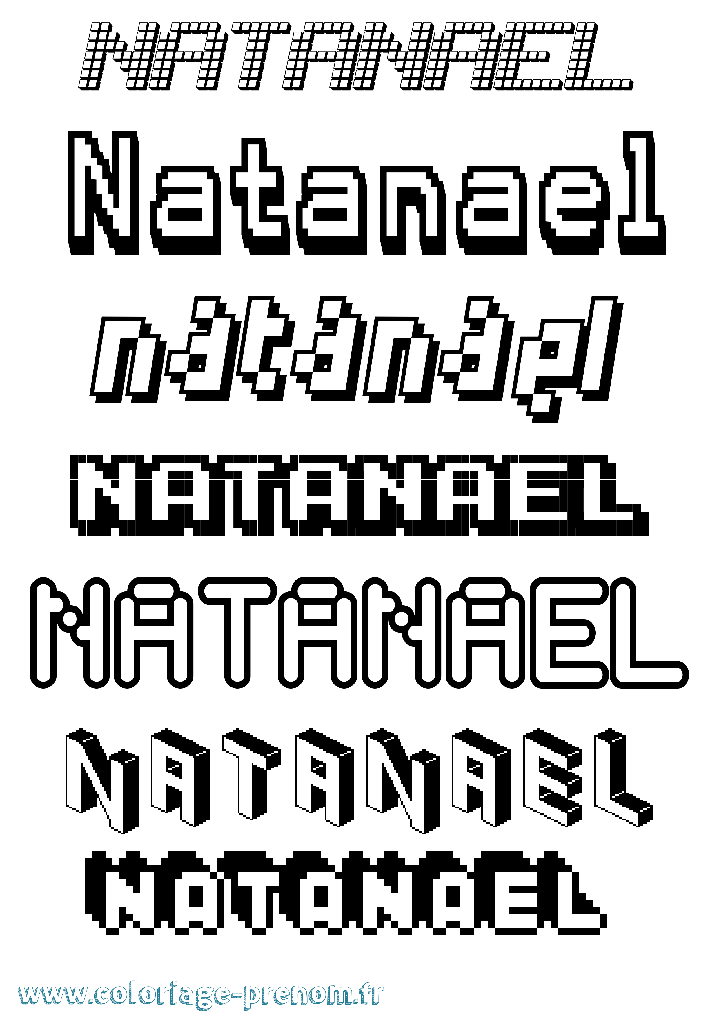Coloriage prénom Natanael Pixel