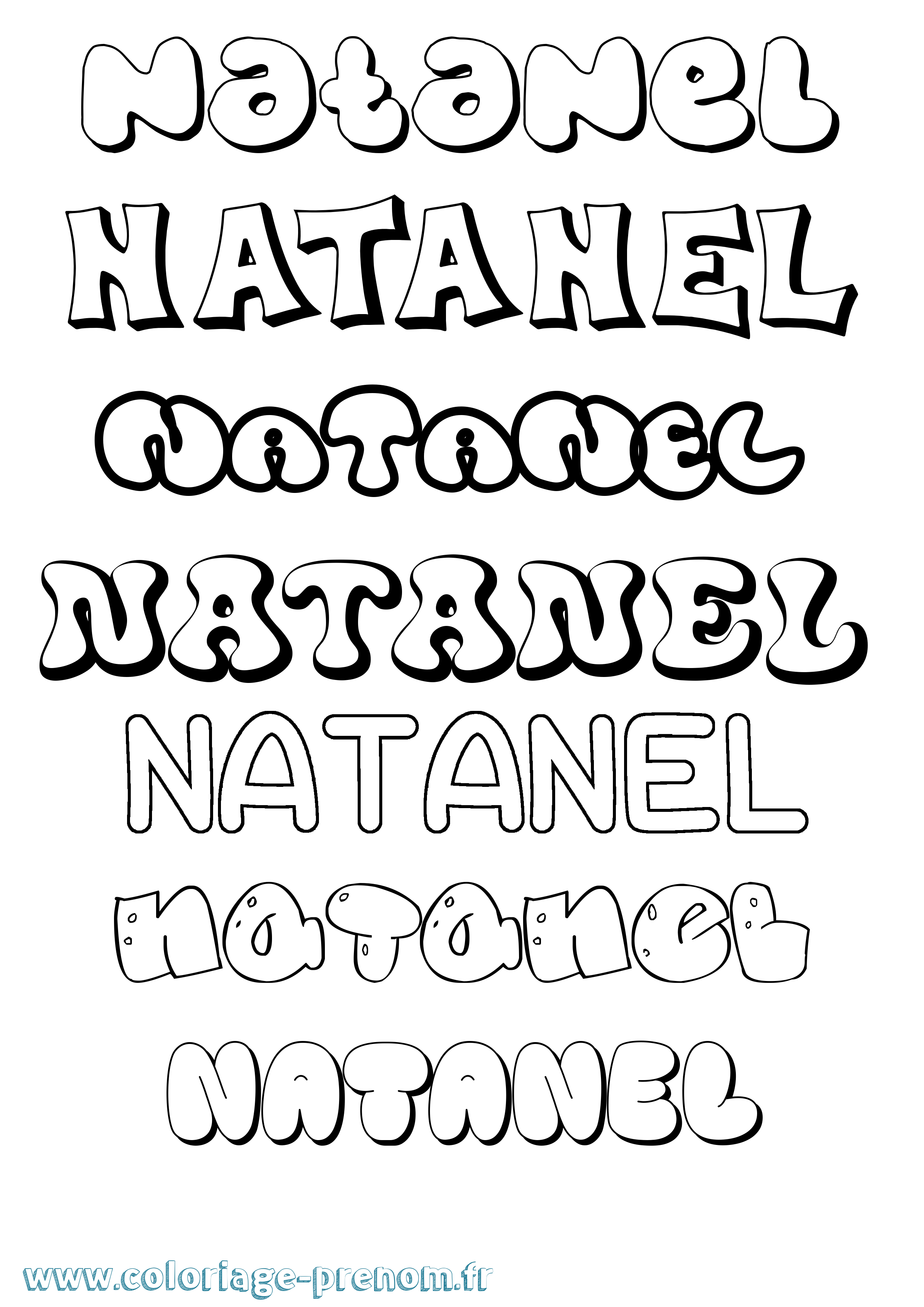 Coloriage prénom Natanel Bubble