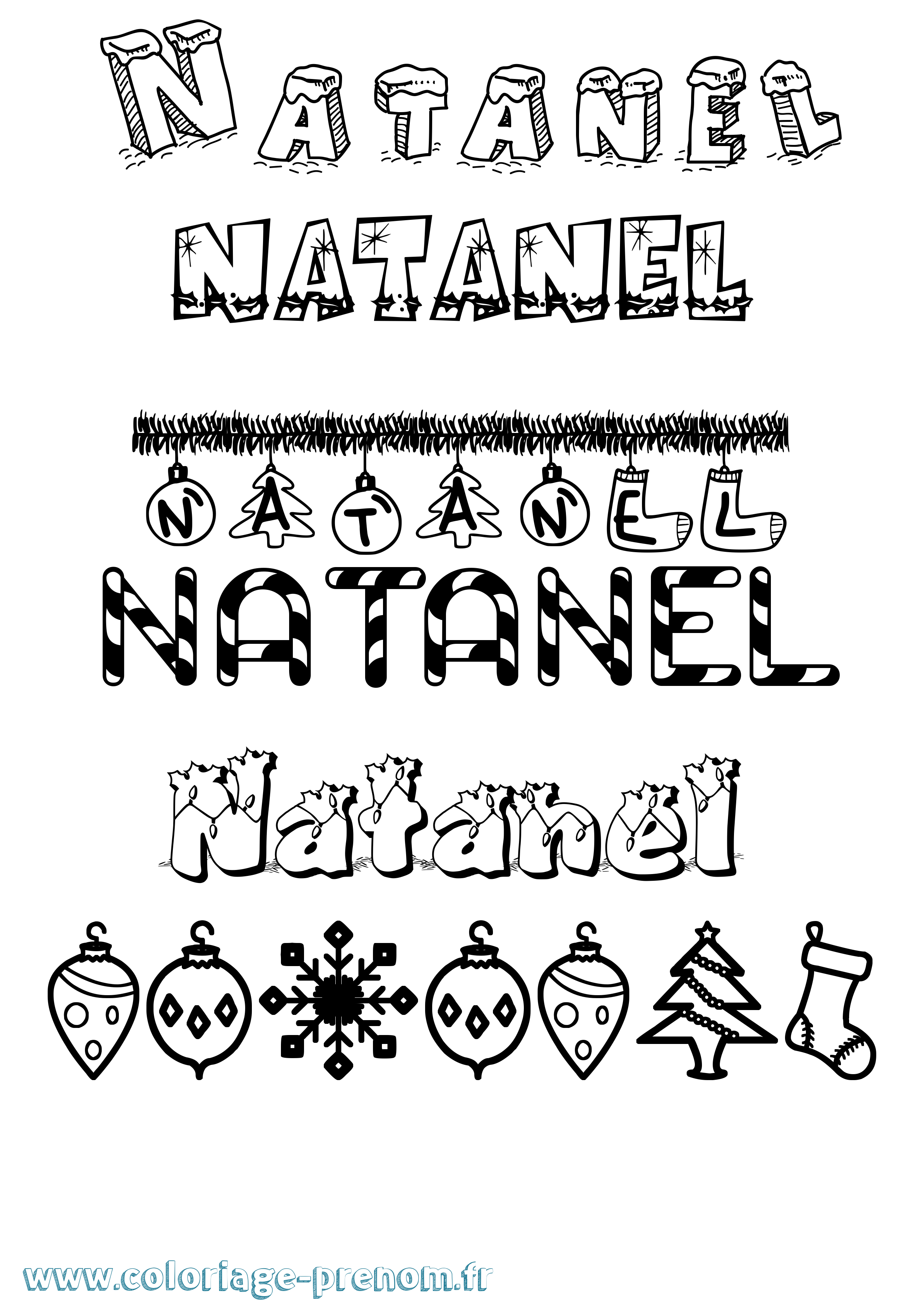 Coloriage Natanel Noël Coloriage prénom Natanel Noël