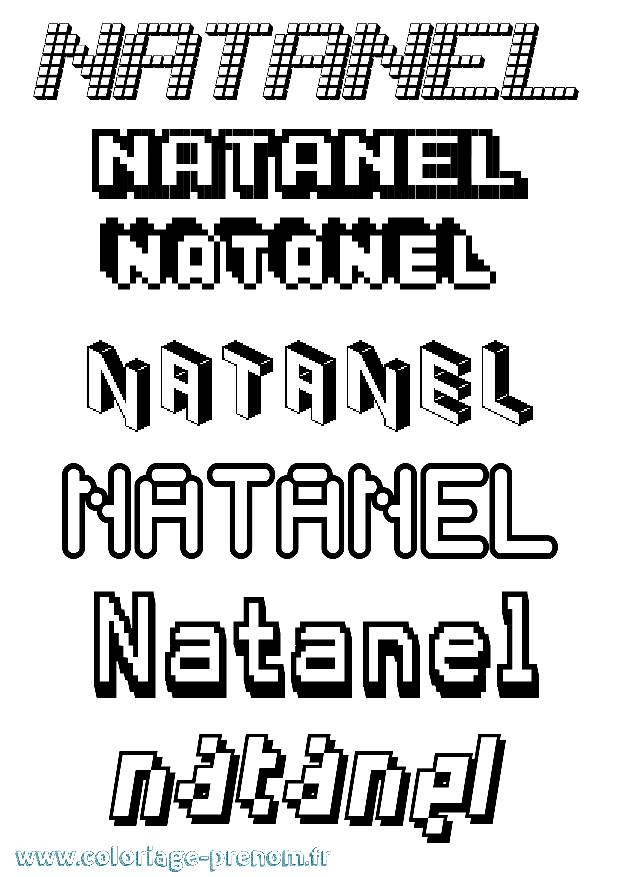 Coloriage prénom Natanel Pixel