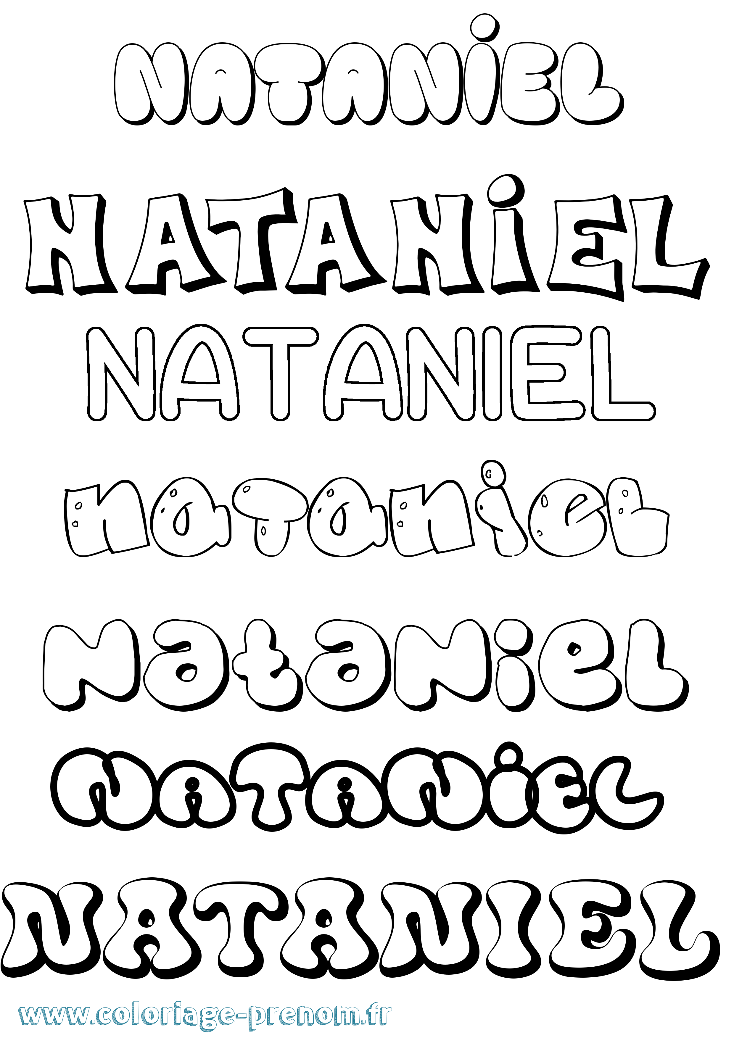 Coloriage prénom Nataniel Bubble